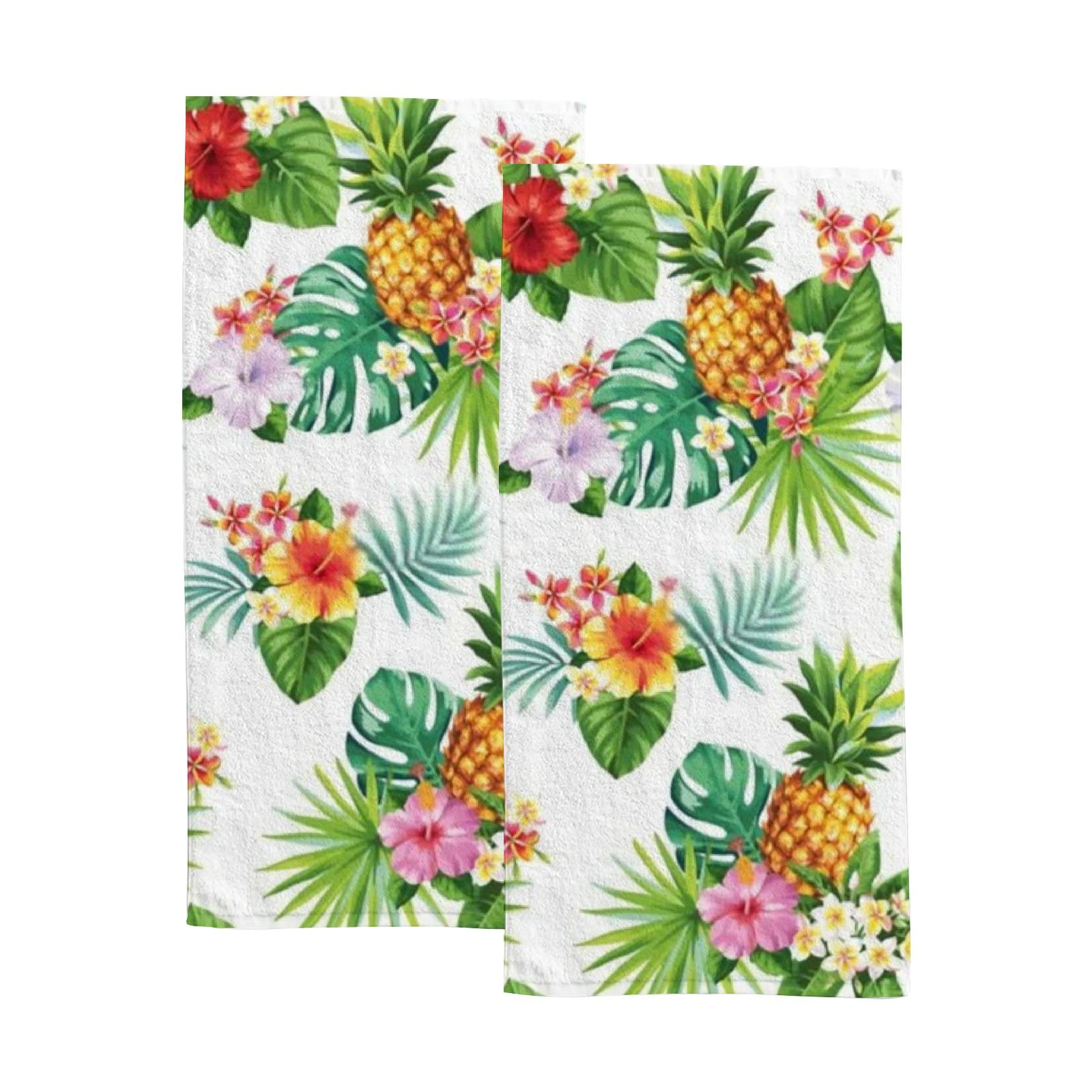 Vantaso 2-Pack Soft Quick-Dry Super Absorbent Bath & Kitchen Towels - Tropical Palm Flower & Pineapple Design for Face, Hands, Dishes | Perfect for Bathroom, Kitchen & Beach Use