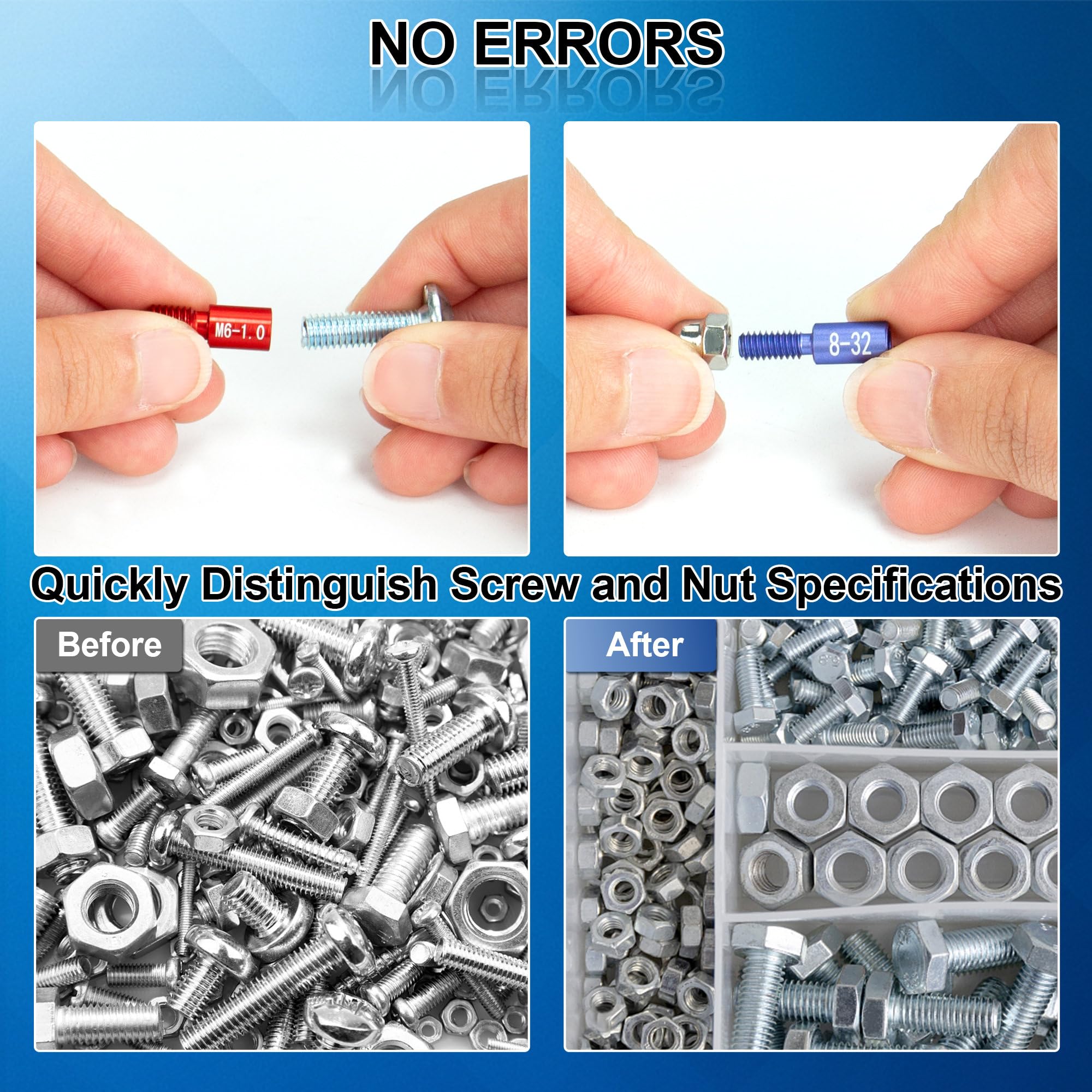 44pcs Nut & Bolt Thread Checker Set - Standard & Metric Screw Gauge for Tight Spaces