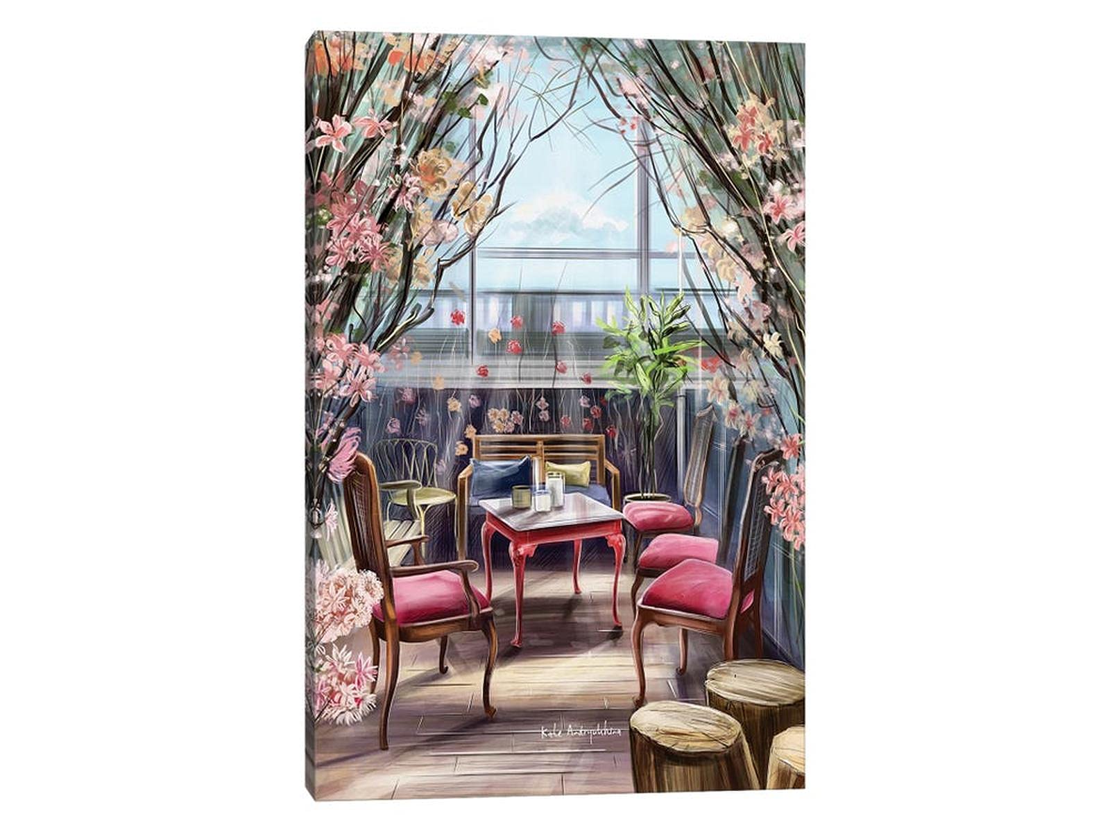 Kitchen Canvas Wall Art - Modern Abstract Chateau Wonderland Painting for Dining Room, Backyard Garden & Restaurant Decor - Framed Home Wall Art (32x47 Inches) - Perfect for Farmhouse, Cottage & Bistro Style Interiors