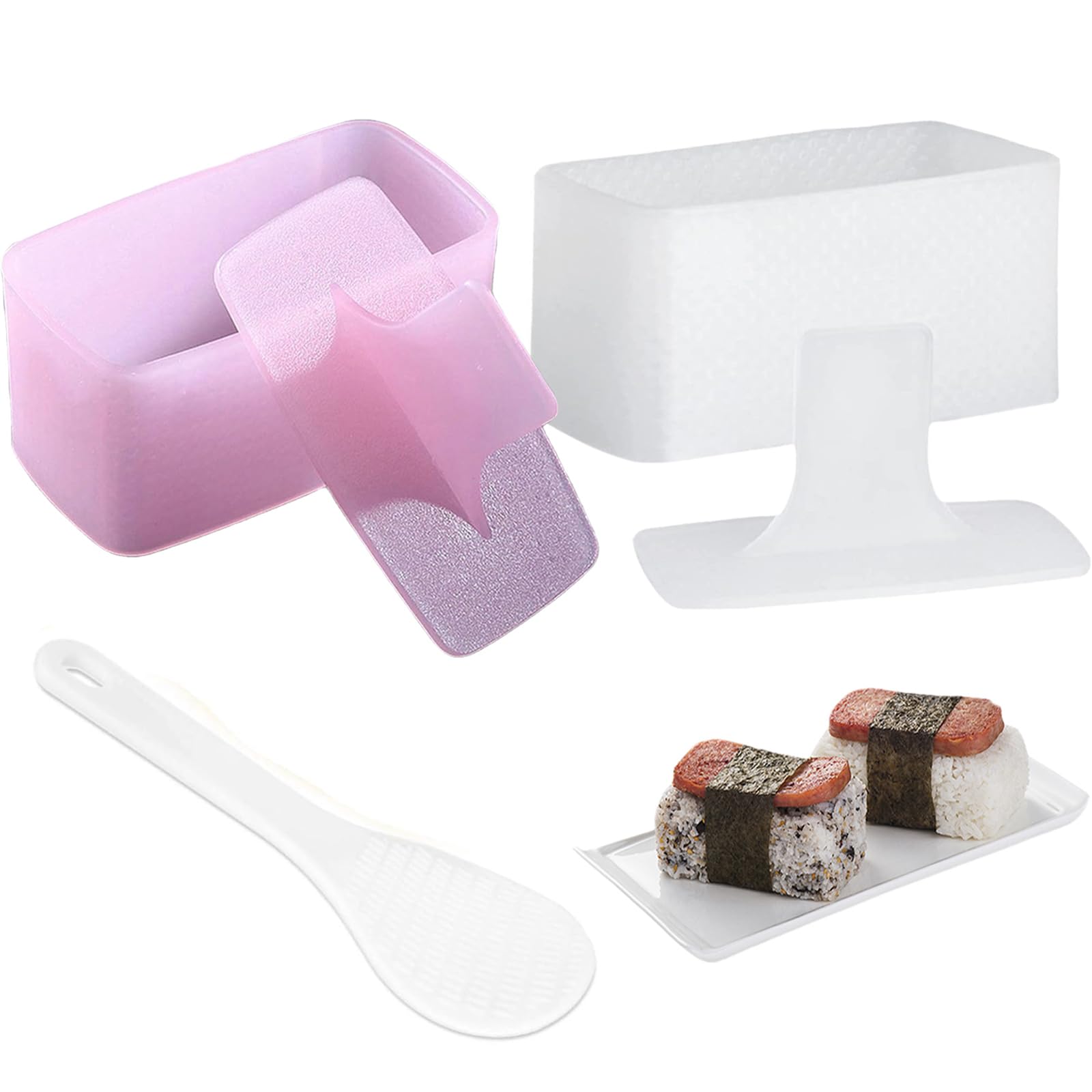 Non-Stick Musubi Mold 2-Pack - Sushi Press & Onigiri Maker for Homemade Musubi - Includes Rice Ladle - Perfect for Bento Boxes, Kids Lunch & Japanese Food DIY (3pc Rectangle Set)