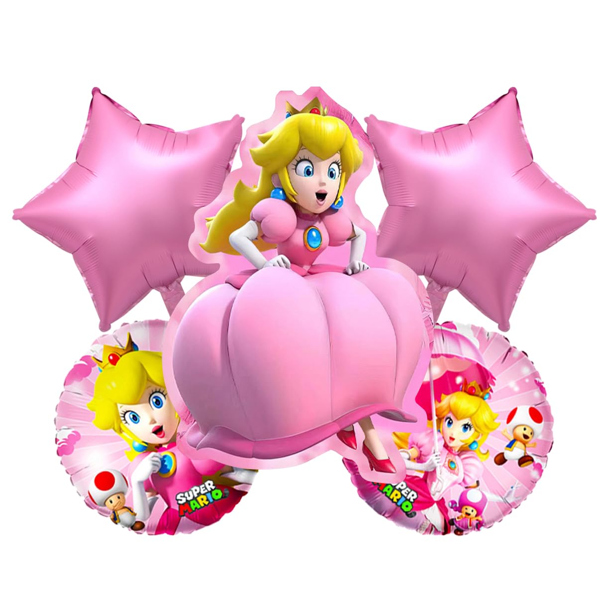 5Pcs Princess Peach Foil Balloons - Super Mario Birthday Party Decorations for Girls, Kids Room Decor, Baby Shower & Themed Party Supplies (Pink, Gold) - Perfect for Birthday Parties, Baby Showers, Gender Reveals & Mario-Themed Events