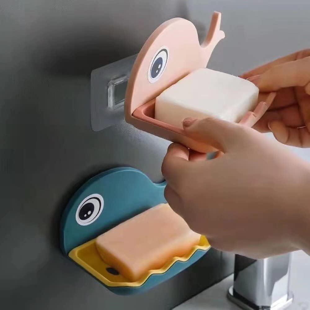 UCRAVO 2 Pack Kids Soap Dish with Suction Cup - Plastic Self Draining Soap Holder for Shower Wall, Fish Shaped Bathroom Soap Tray - Perfect for Kids Bathroom, Nursery, and Travel Use