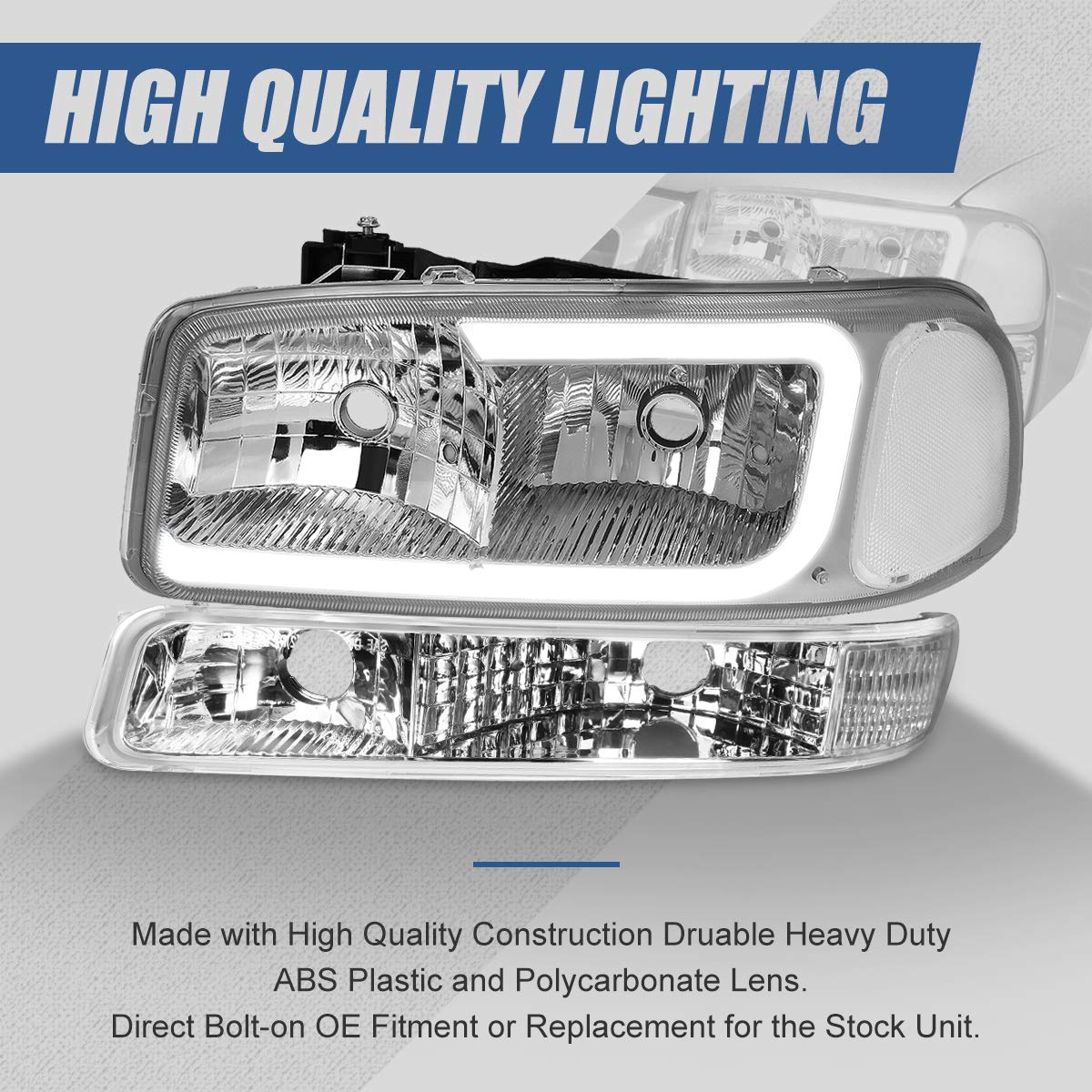 Auto Dynasty LED Headlights for 1999-2007 GMC Sierra/Yukon XL - 4Pcs DRL Assembly with Chrome Housing | Off-Road & Night Driving Upgrade