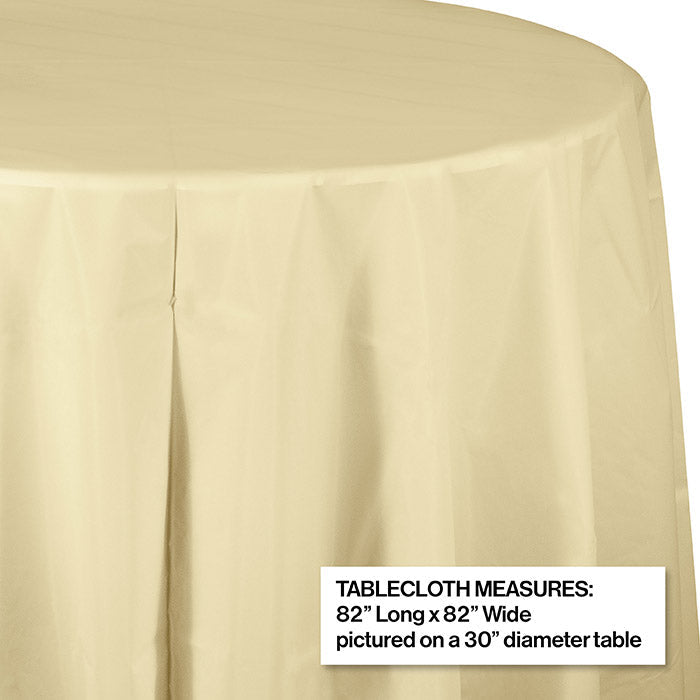 12-Pack Bulk Ivory Round Plastic 82-Inch Table Covers - Perfect for Weddings, Parties, and Banquets