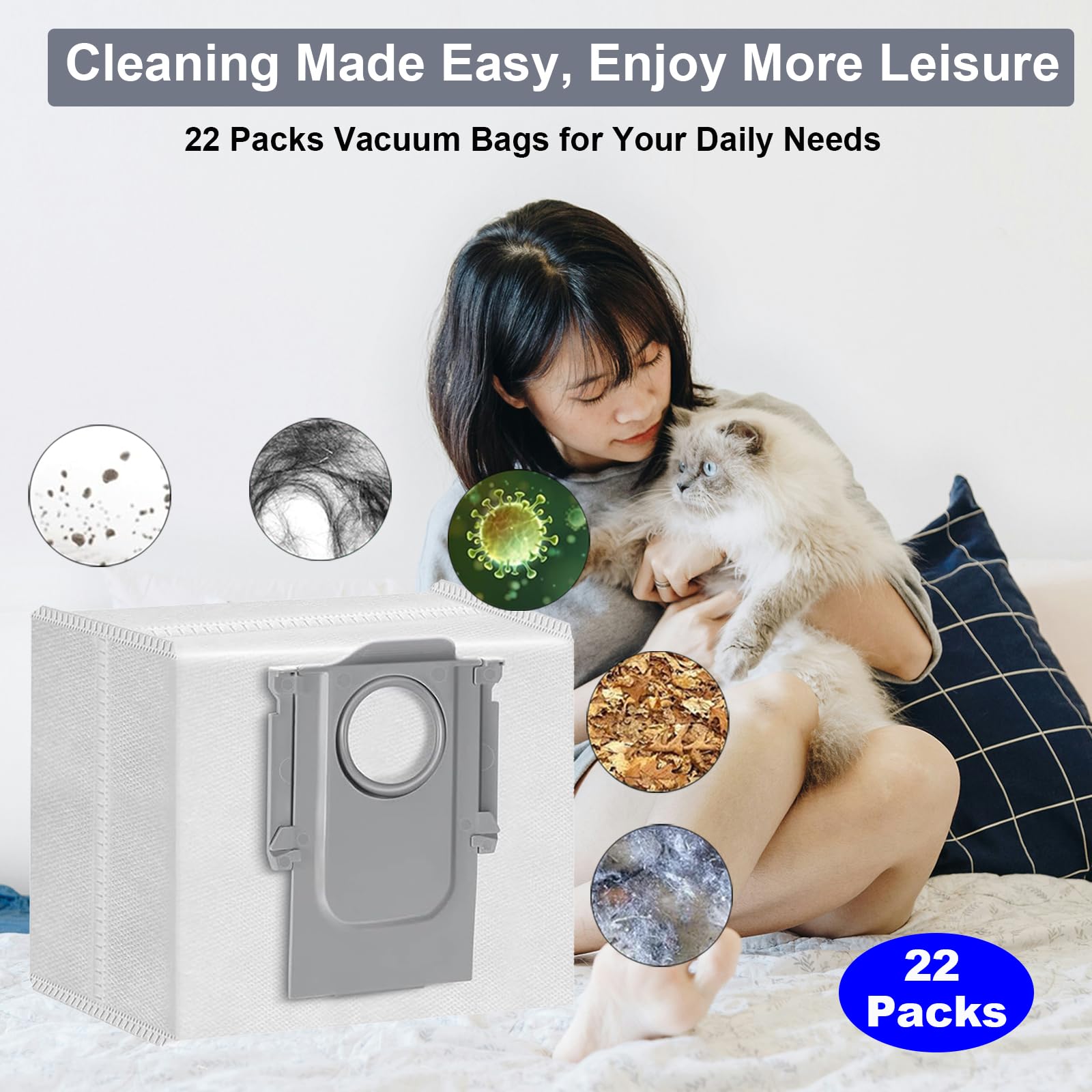 22 Pack Dust Bags for Roborock S8+/S8 Pro Ultra/S7 MaxV Ultra/Q7+/Q8 Max+/Q5 Pro Robot Vacuum Cleaners | 3L Large Capacity Disposable Vacuum Bags | Perfect for Home Cleaning & Maintenance