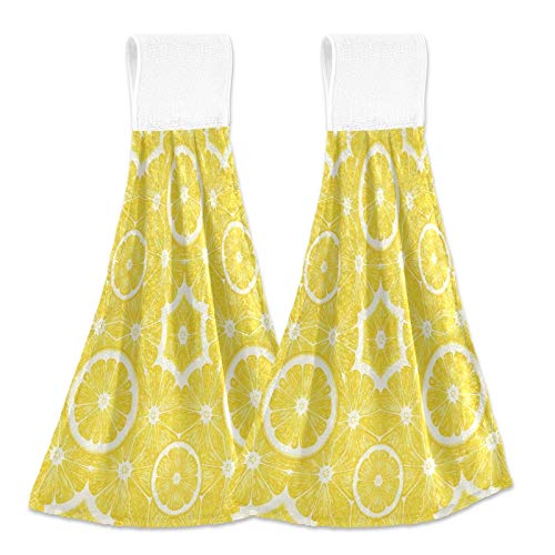 Bright Yellow Lemon Print Kitchen Hanging Towels - 12