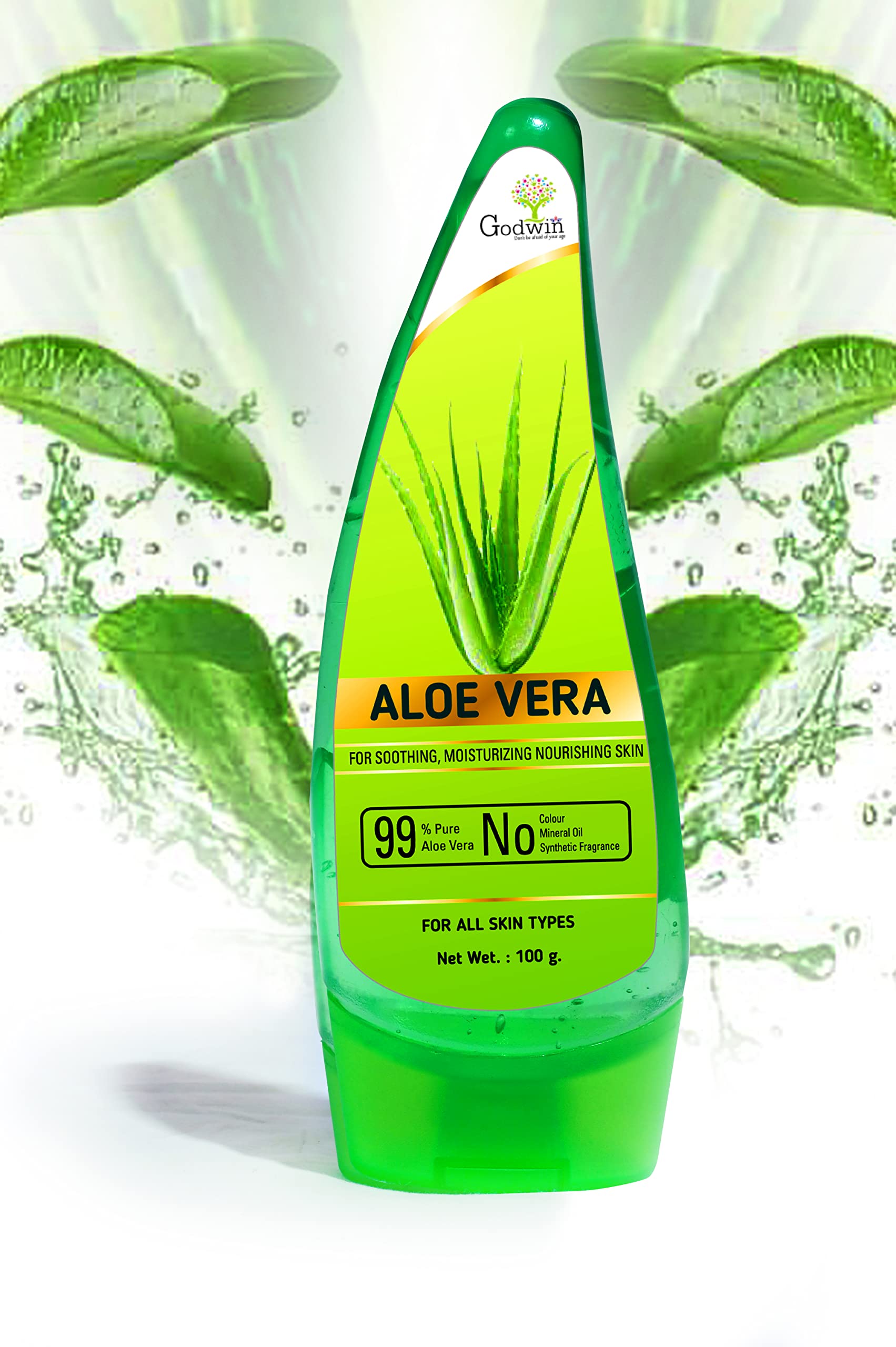 Godwin Aloe Vera Moisturizing Gel with 100% Pure Aloe Vera Extract - Cooling, Ayurvedic, 100g - Perfect for Sunburn Relief, Dry Skin & After Shave Care