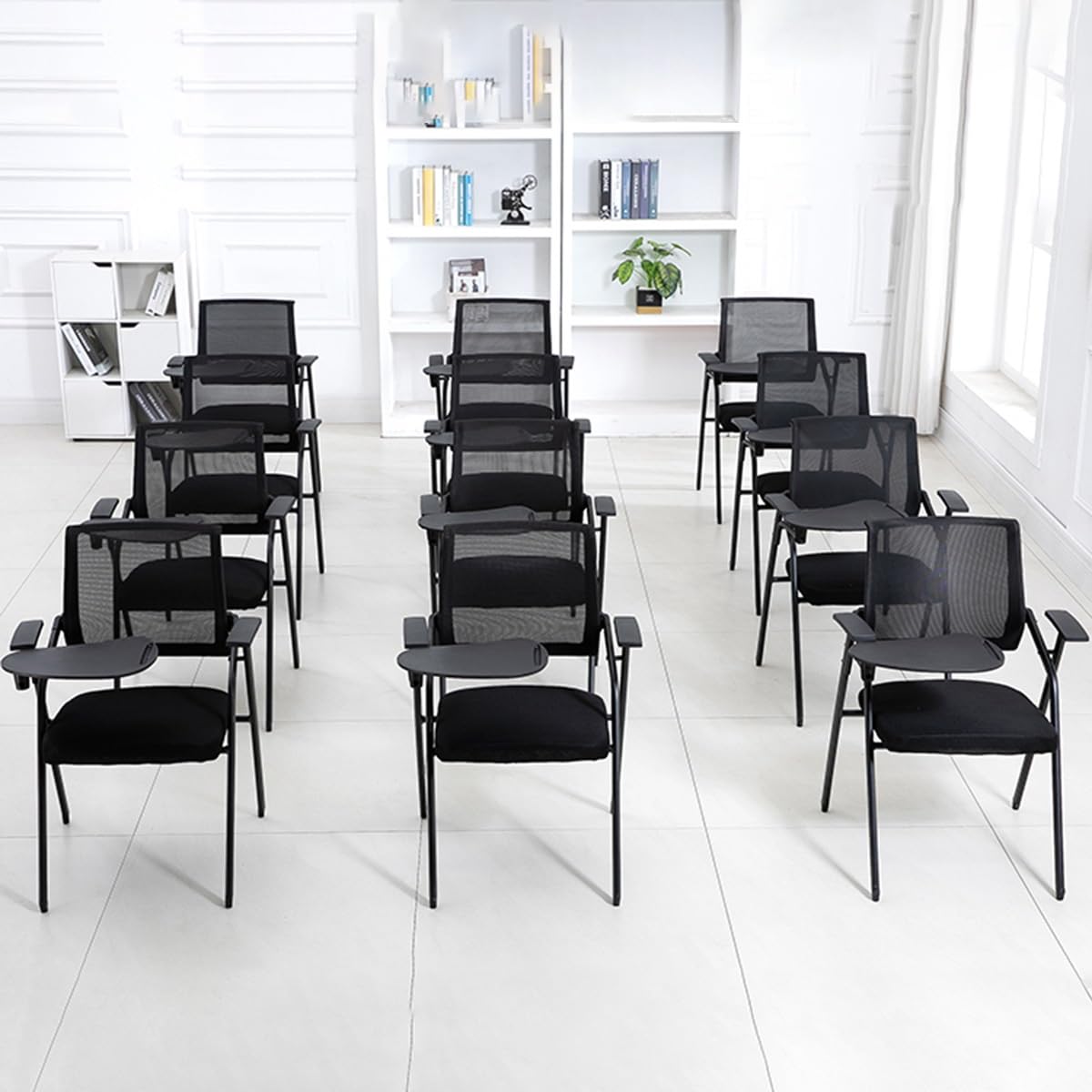 Ergonomic Folding Desk Chair for Small Spaces - Adjustable Mesh Office Chair with Steel Frame, Armrests, Writing Board & Cup Holder - Perfect for Home Office, Study & Student Use (Orange)