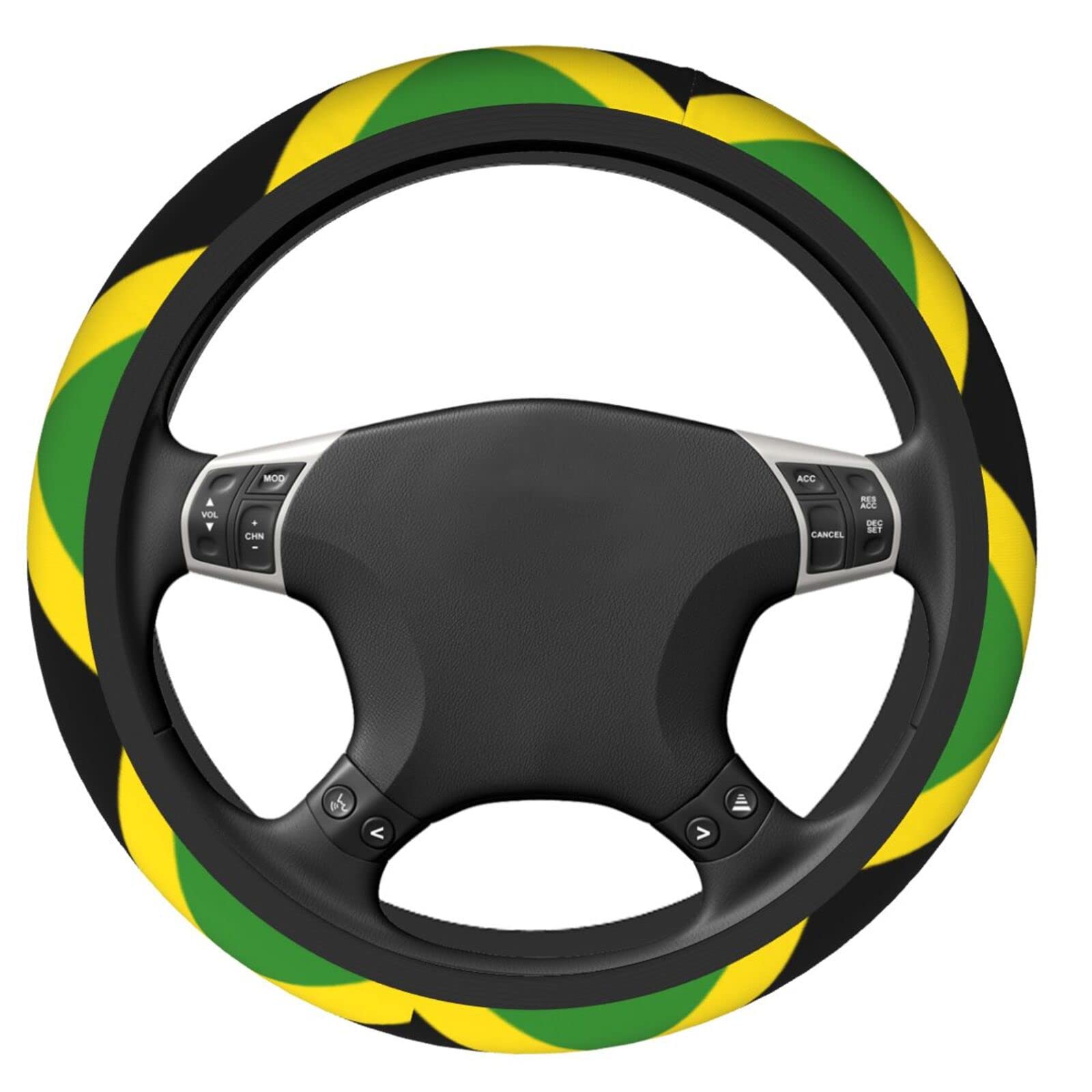 Jamaican Flag Steering Wheel Cover - Non-Slip, Durable Universal 15 Inch Car Accessory for Cars, Trucks & SUVs - Perfect for Caribbean Pride, Car Shows & Road Trips