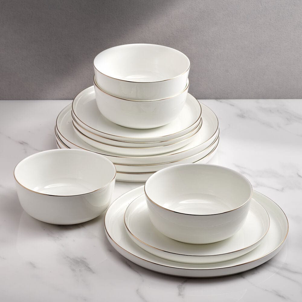 Samantha Gold 12-Piece Dinnerware Set - Elegant Tableware Service for 4, Perfect for Family Dinners, Holiday Gatherings & Formal Dining Occasions