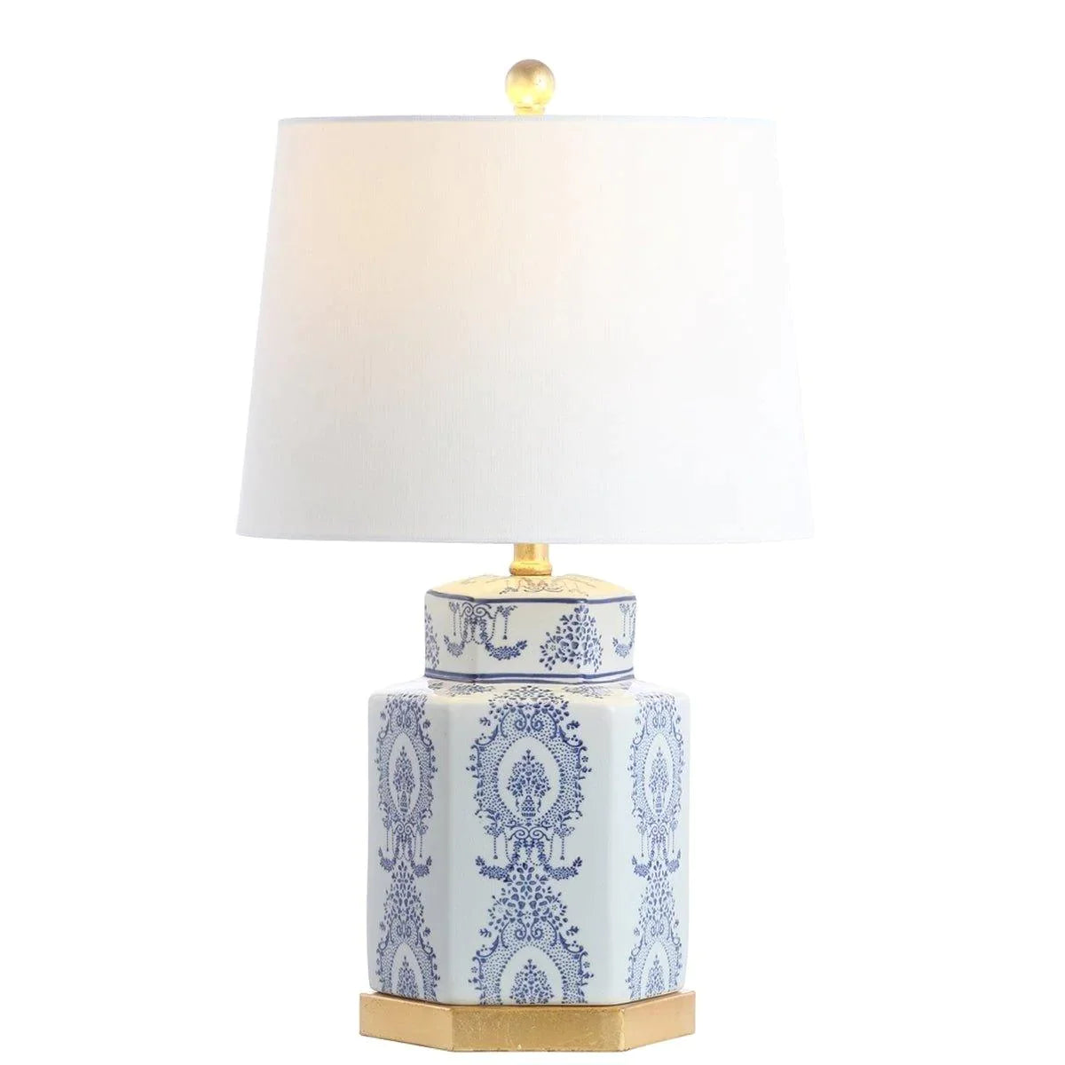 Blue and White Lapis Ceramic Table Lamp with Gold Accent - Set of 2, Elegant Home Decor for Living Room, Bedroom, or Office Lighting
