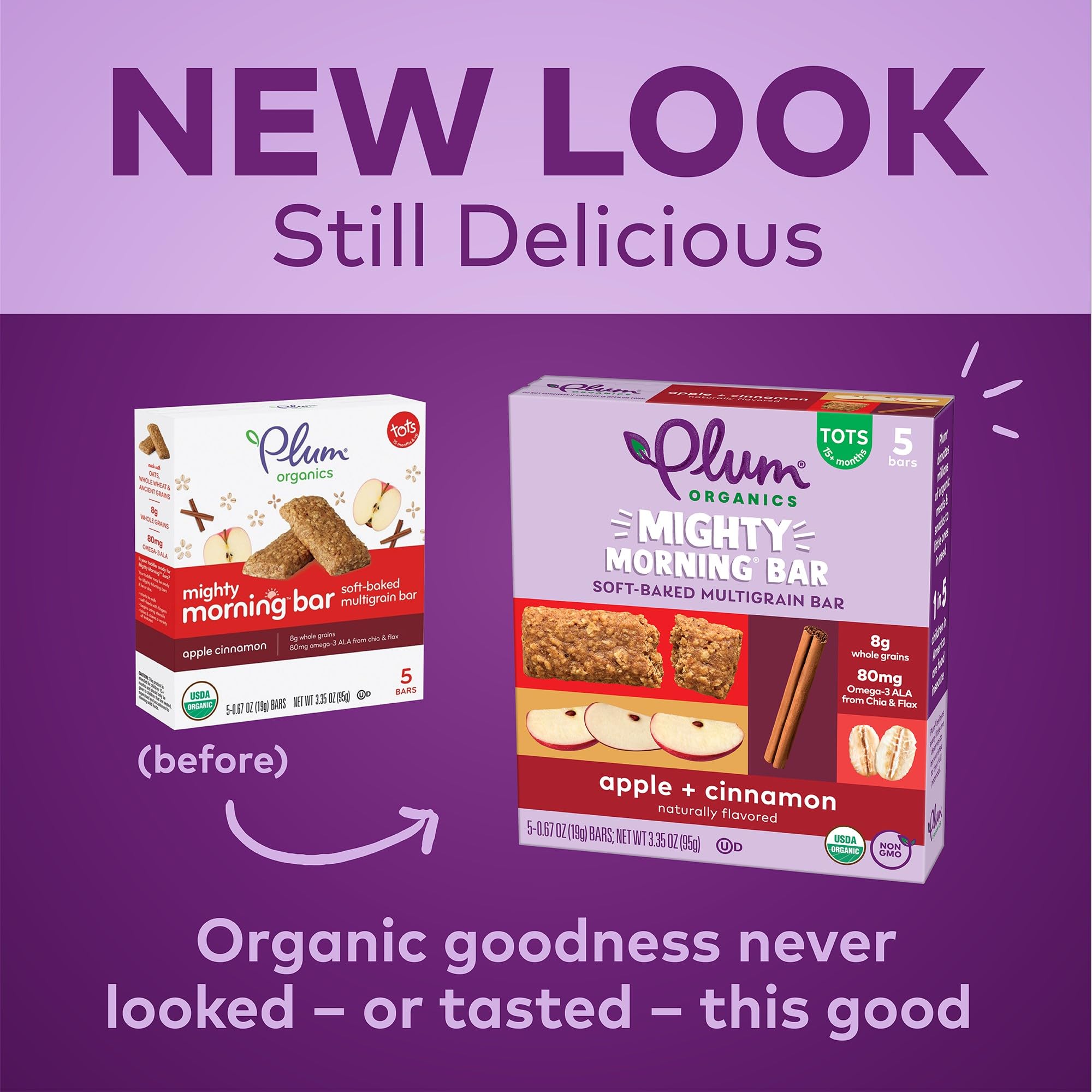 Organic Toddler Snack Bars - Apple Cinnamon (Pack of 40) - Healthy Breakfast & On-the-Go Snacks