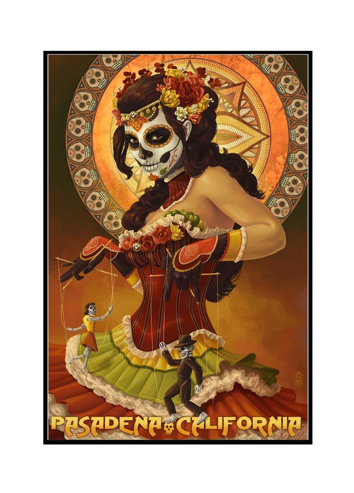Day of the Dead Marionettes Framed Canvas Art - 24x36 Inch Mexican Folk Art Wall Decor for Halloween, Dia de los Muertos Celebrations - Perfect for Home, Office & Gift Giving