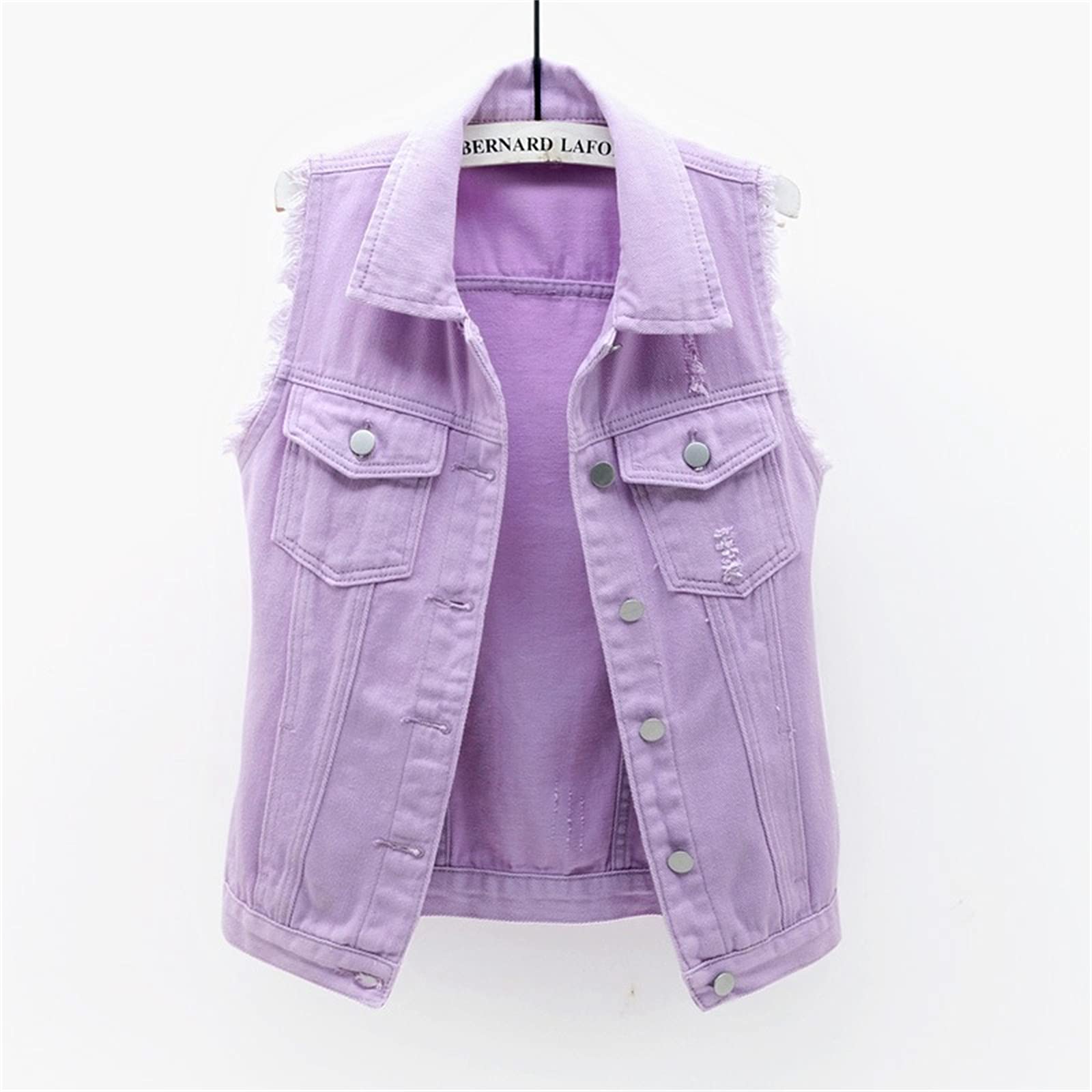 Women's Denim Vest Jacket - Sleeveless Washed Ripped Crop Jean Jacket in Candy Colors | Casual Outfits, Streetwear & Summer Fashion