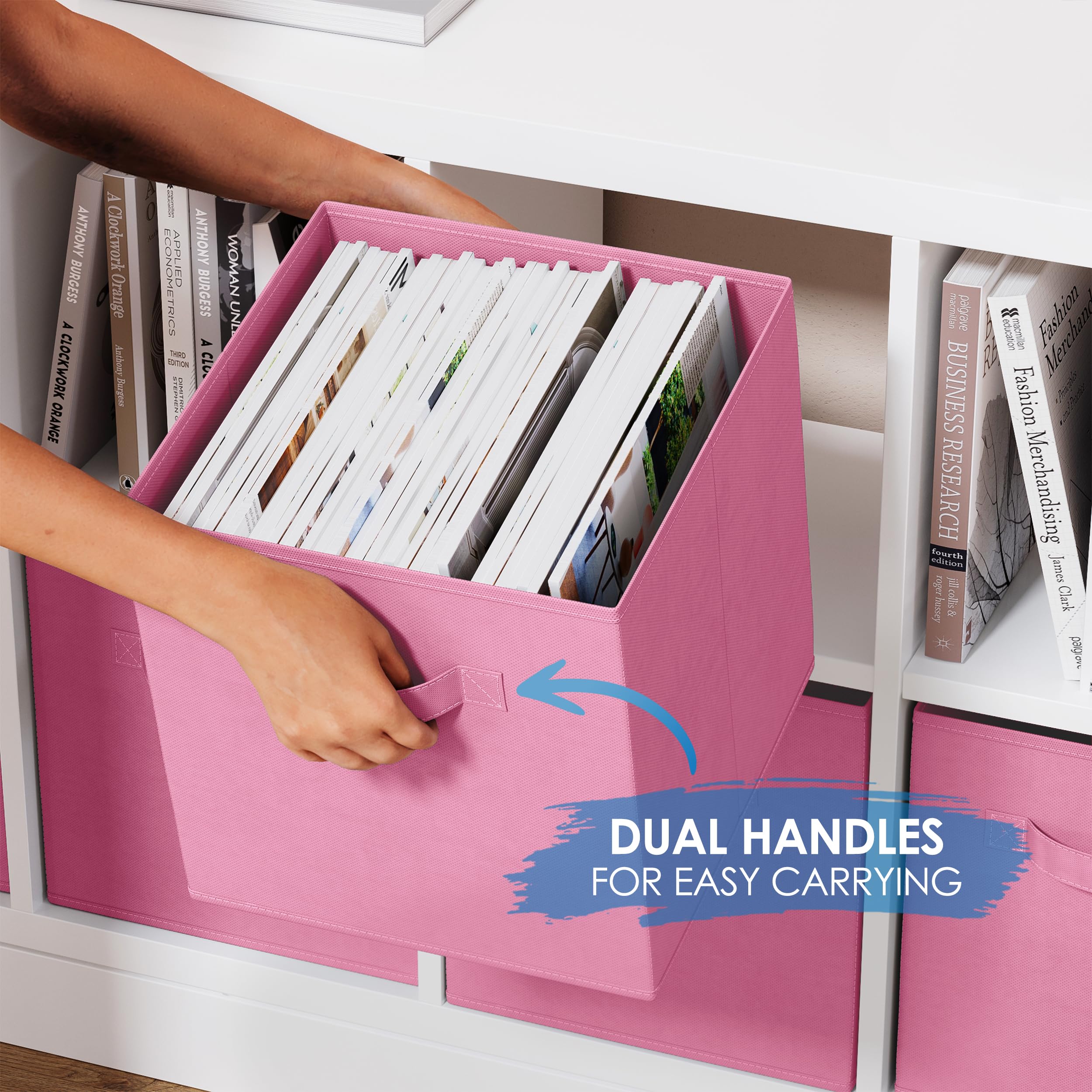 11 Inch Fabric Storage Cubes with Handles (Set of 8) - Foldable Closet Organizer Bins for Shelves, Toys & Home Organization | Light Pink Cubby Baskets for Bedroom, Nursery & Playroom Storage