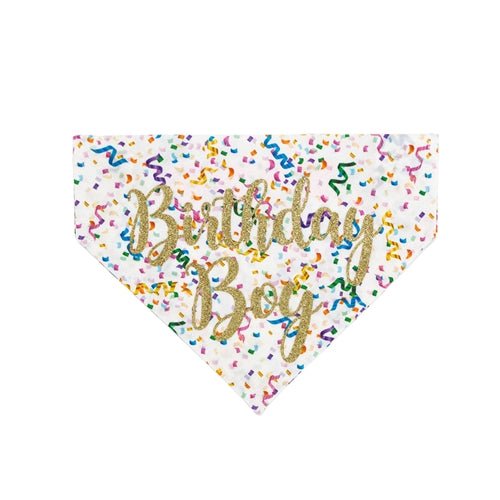Birthday Boy Dog Bandana - White Pet Bandana for Birthday Parties & Celebrations - Perfect for Dogs & Puppies