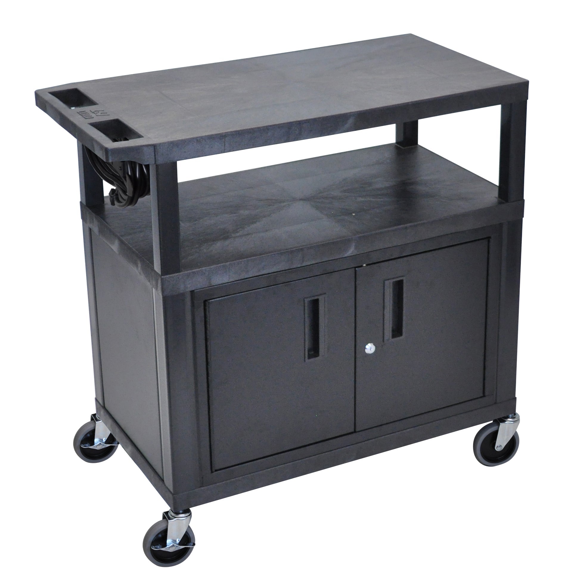 Luxor 3-Tier Flat Shelf Cabinet with Electric Black Presentation Station - Perfect for Office, Retail Display & Home Organization