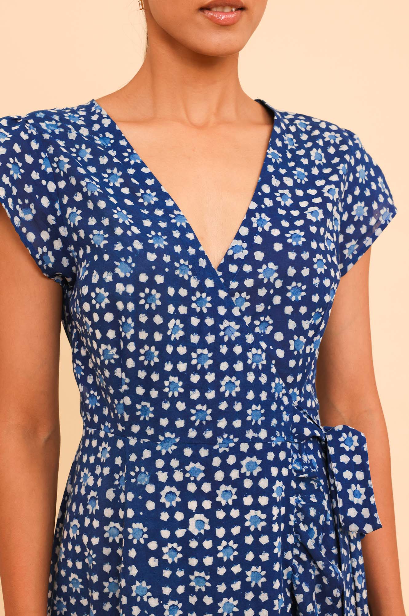 Demi Organic Cotton Wrap Dress for Women - Navy Blue Flowy Boho Maxi Dress for Beach, Vacation & Summer Outfits