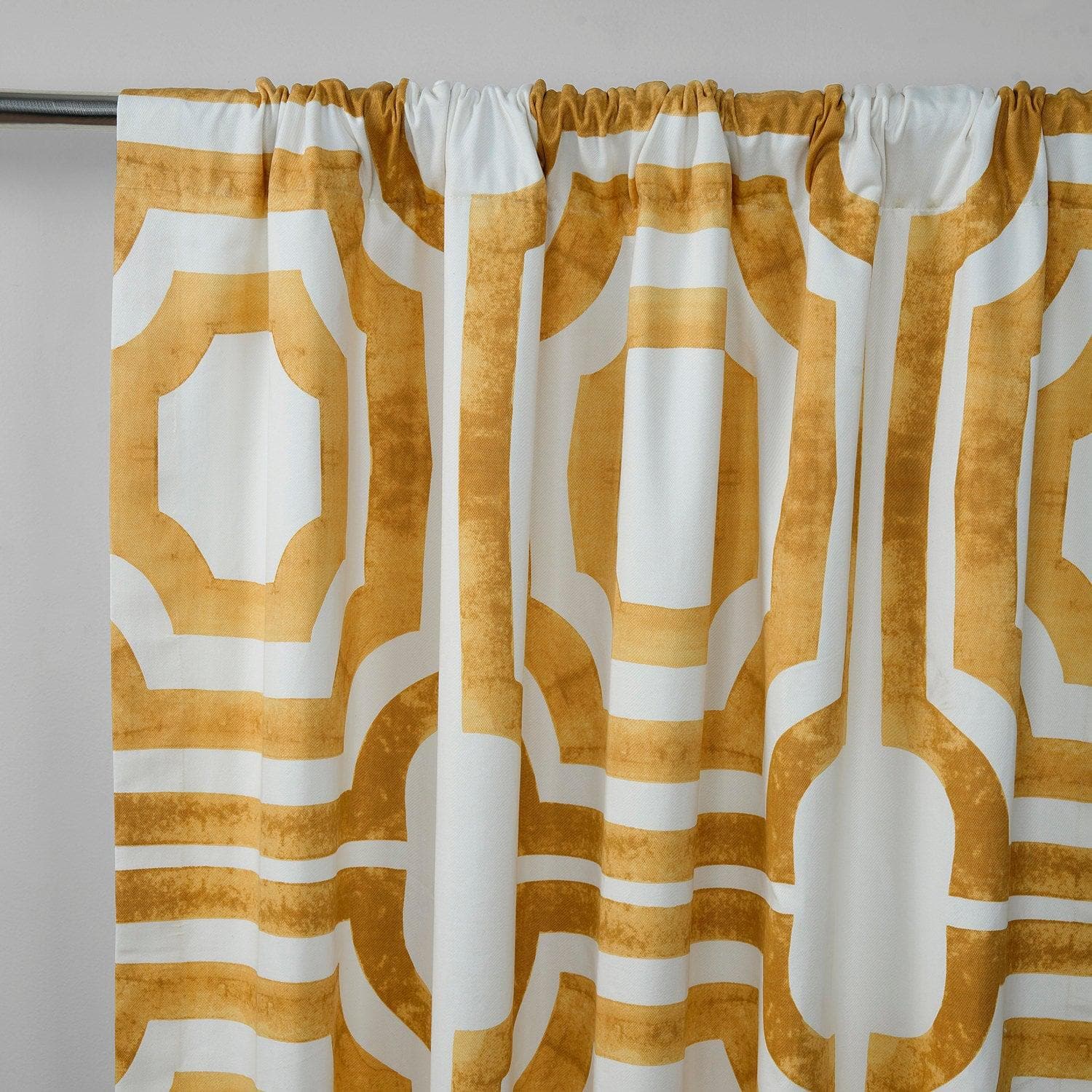 Mecca Gold Geometric Printed Cotton Blackout Curtains for Bedroom & Living Room - Stylish Window Treatment for Light Blocking & Privacy