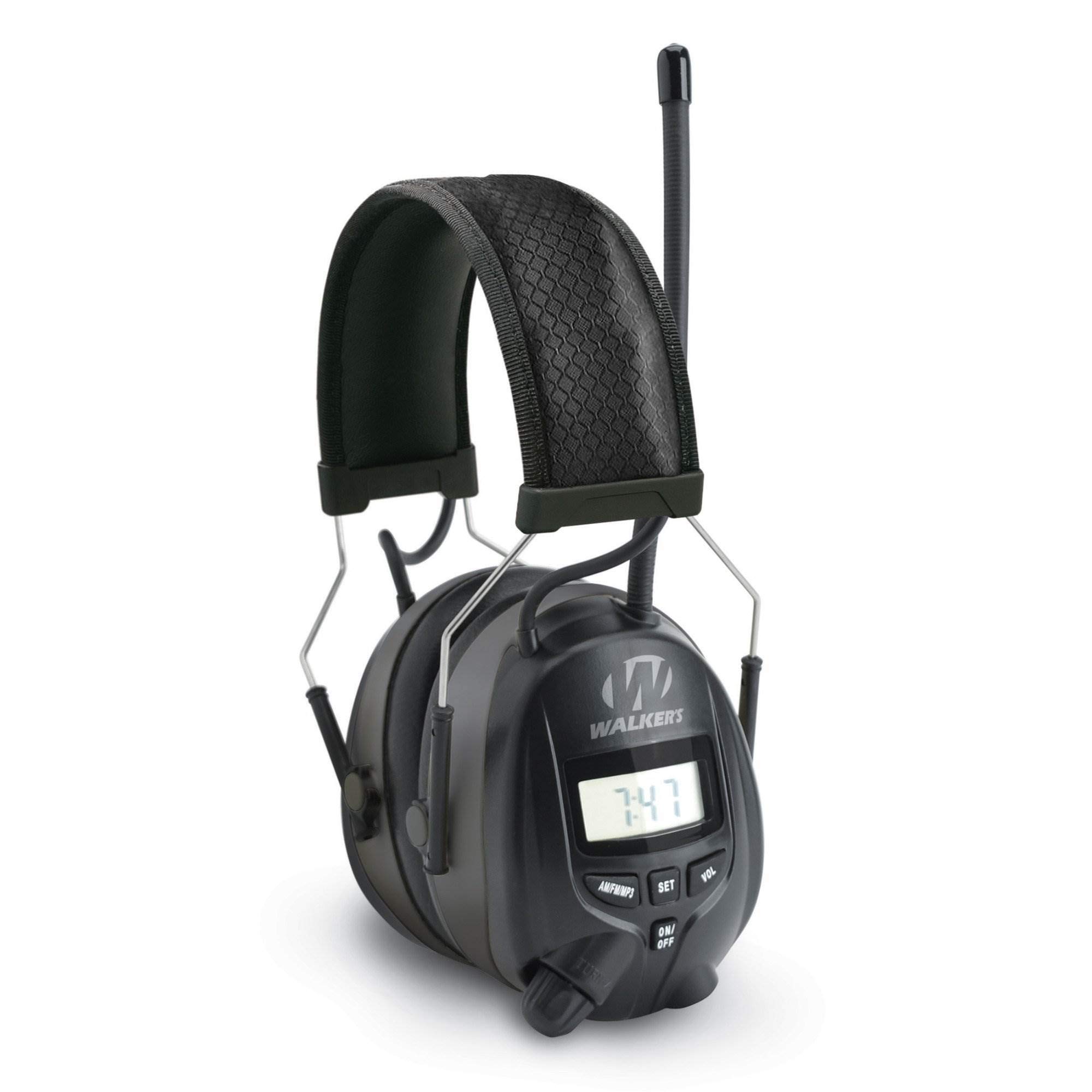 Walker's Digital AM/FM Radio Earmuffs - 25dB NRR Electronic Hearing Protection for Hunting & Shooting with MP3/CD Player Jack, 2 AAA Batteries Included - Ideal for Range Shooting, Construction Work, and Outdoor Activities