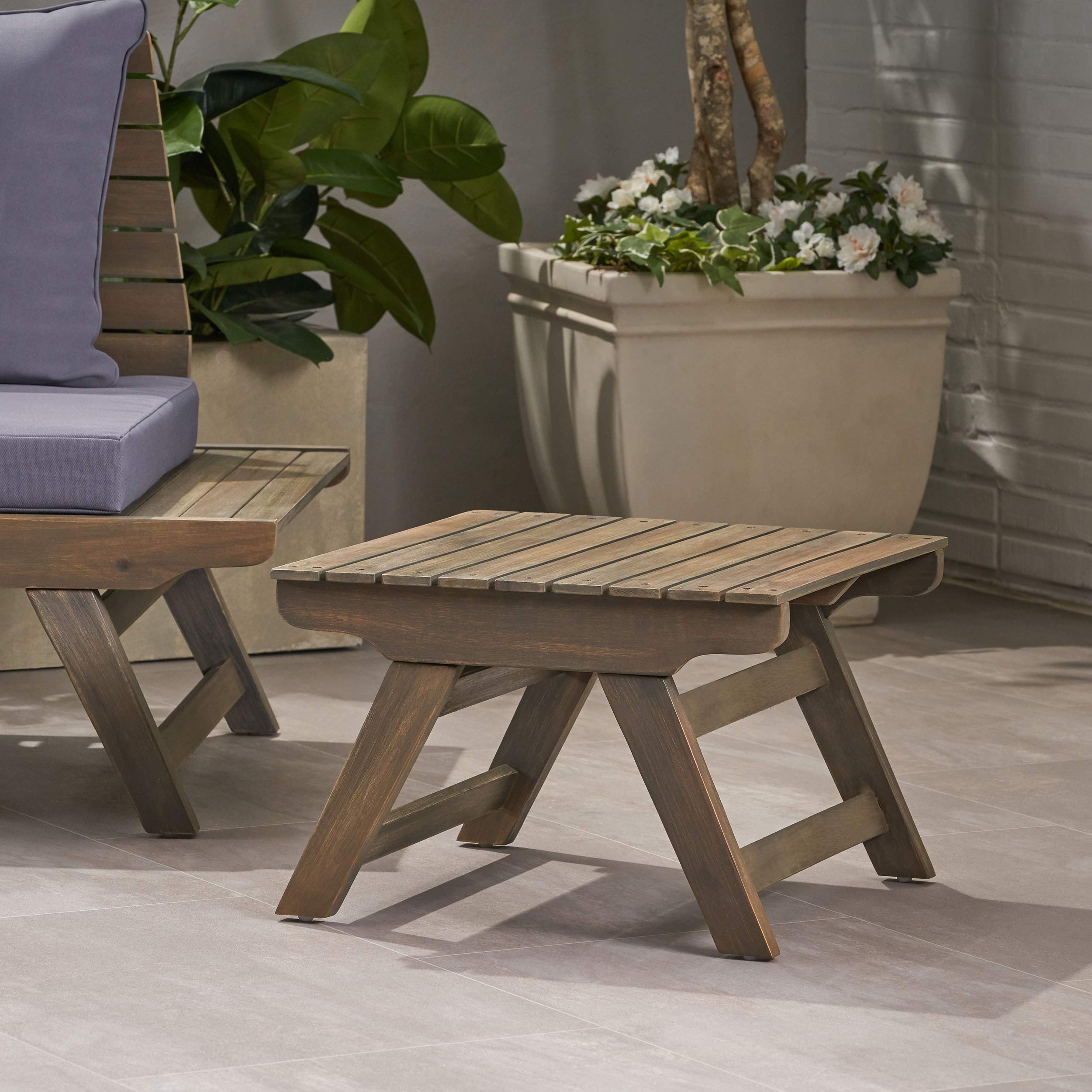 Kailee Outdoor Wooden Side Table with Gray Finish - Weather-Resistant Patio Furniture for Garden, Deck, and Poolside Use