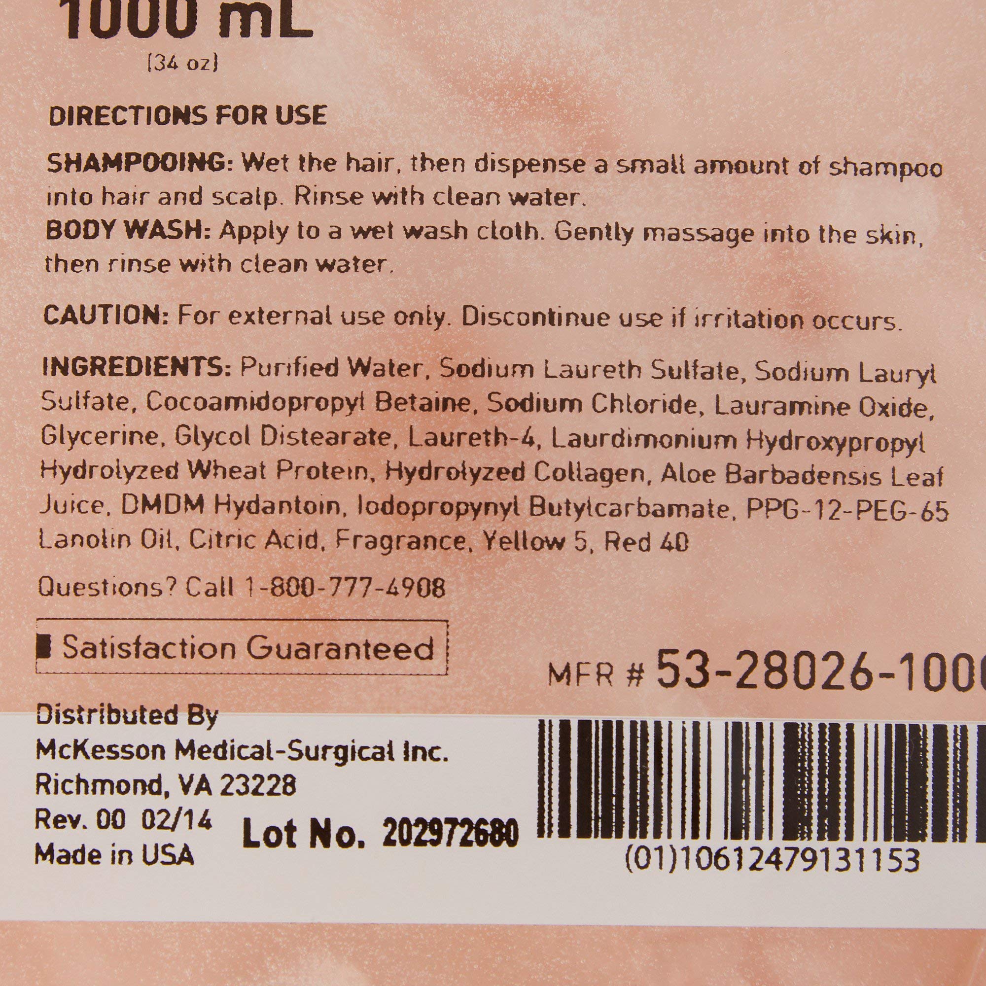 McKesson Apricot Scented Body Wash & Shampoo Refill Bag - 1000 mL (1 Count) | Gentle Cleansing for Sensitive Skin, Hospitals & Home Care Use