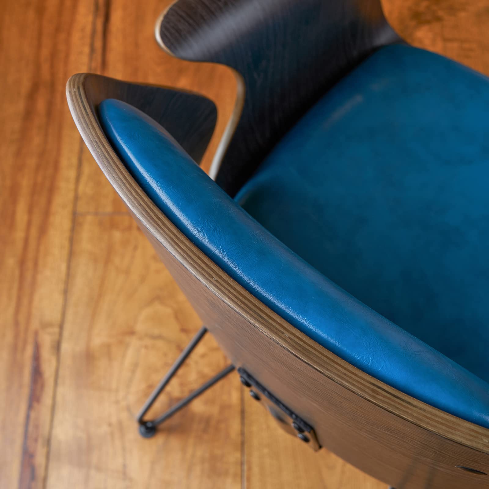 Modern Mid-Century Dining Chair Set of 2 - Walnut Wood Finish Armless Side Chairs for Kitchen, Dining Room, Living Room & Restaurant - Blue Velvet Upholstered Seating - Perfect for Home Decor, Small Spaces & Compact Dining Areas