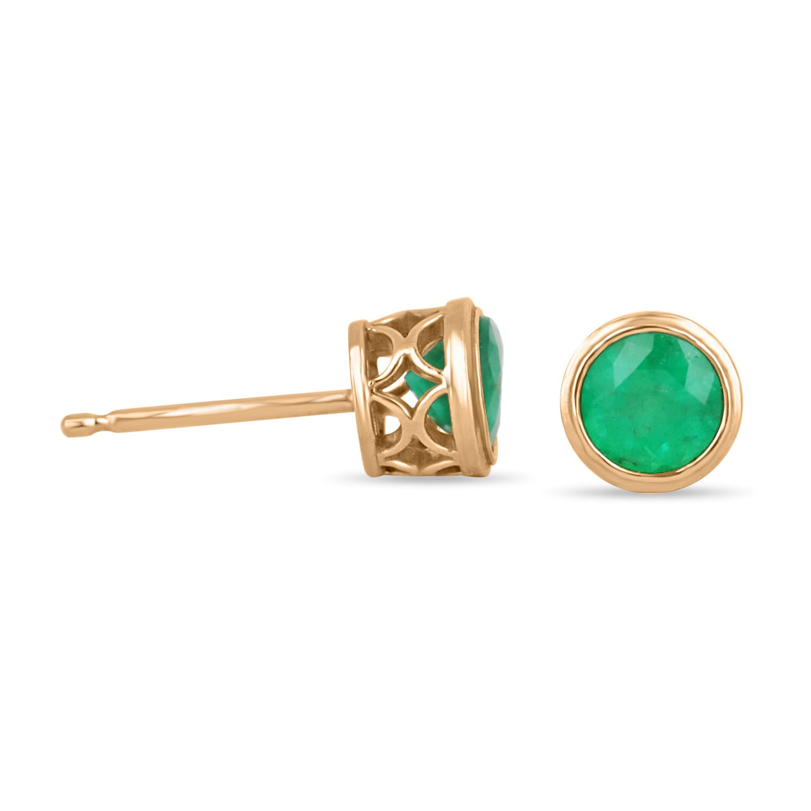 14K Rose Gold Round Cut Emerald Stud Earrings - 1.40tcw Rich Green Gemstone for Women, Gift for Her, Birthday, Anniversary, Wedding, Party & Special Occasions