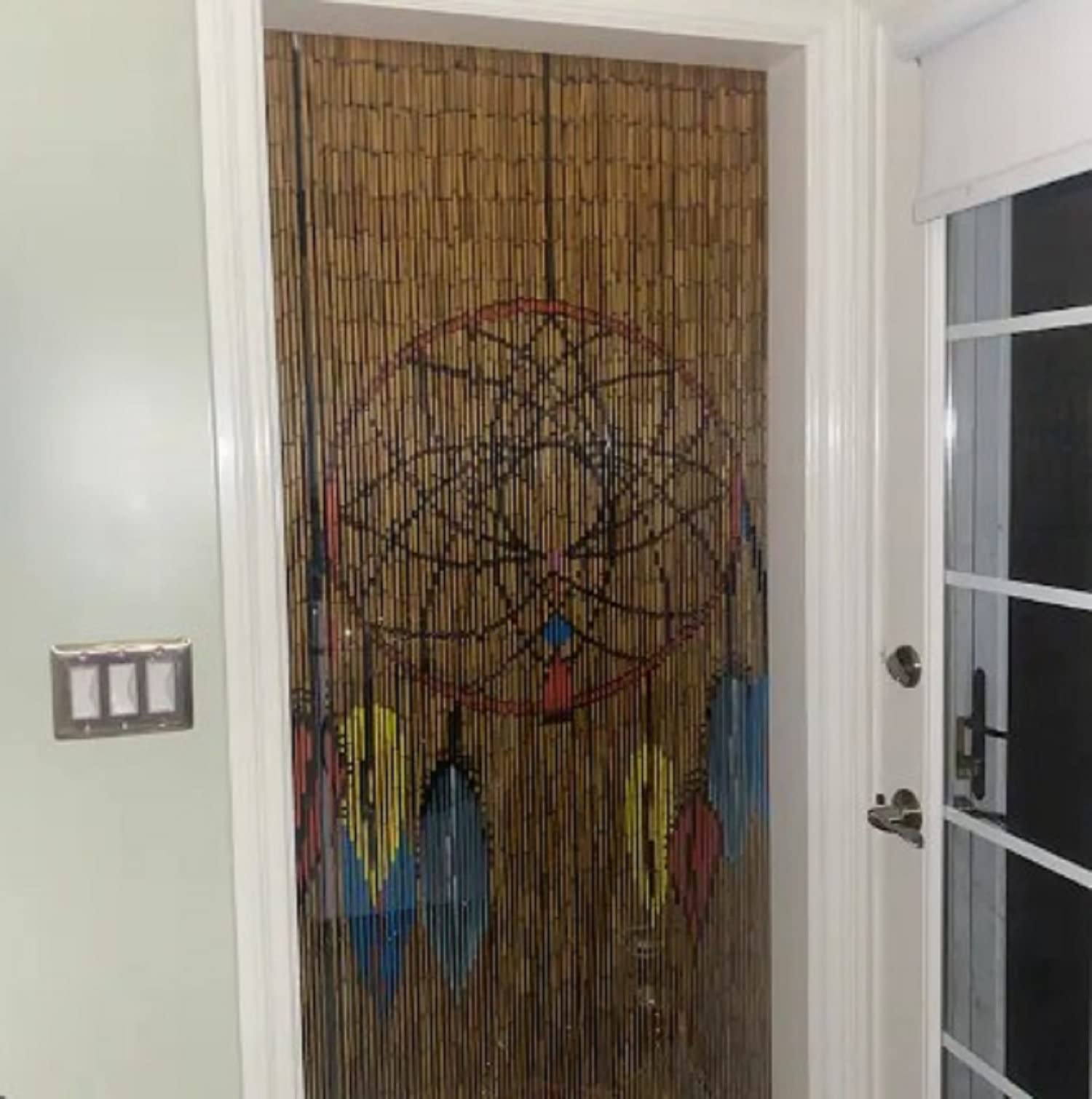 Dream Catcher Bamboo Bead Curtain - 35.5 x 78 Inch Handmade Doorway Hanging Decor with 90 Strands | Boho Room Divider, Bedroom Entrance, Yoga Studio & Meditation Space Decoration