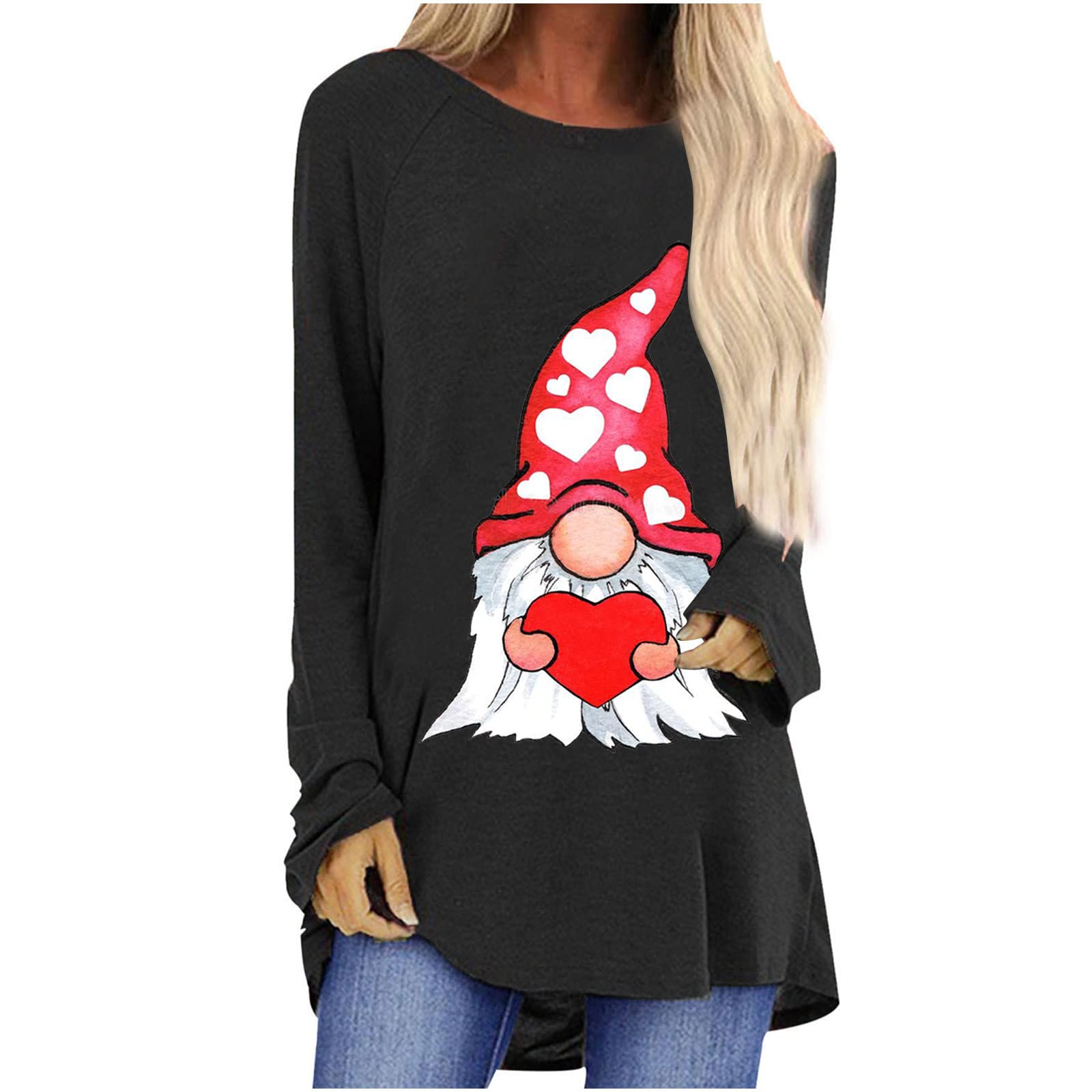 Women's Oversized Ethnic Casual Long Sleeve T-Shirt with Love Print - Cozy Pullover Top for Valentine's Day Gift, Perfect for Date Nights & Casual Outfits