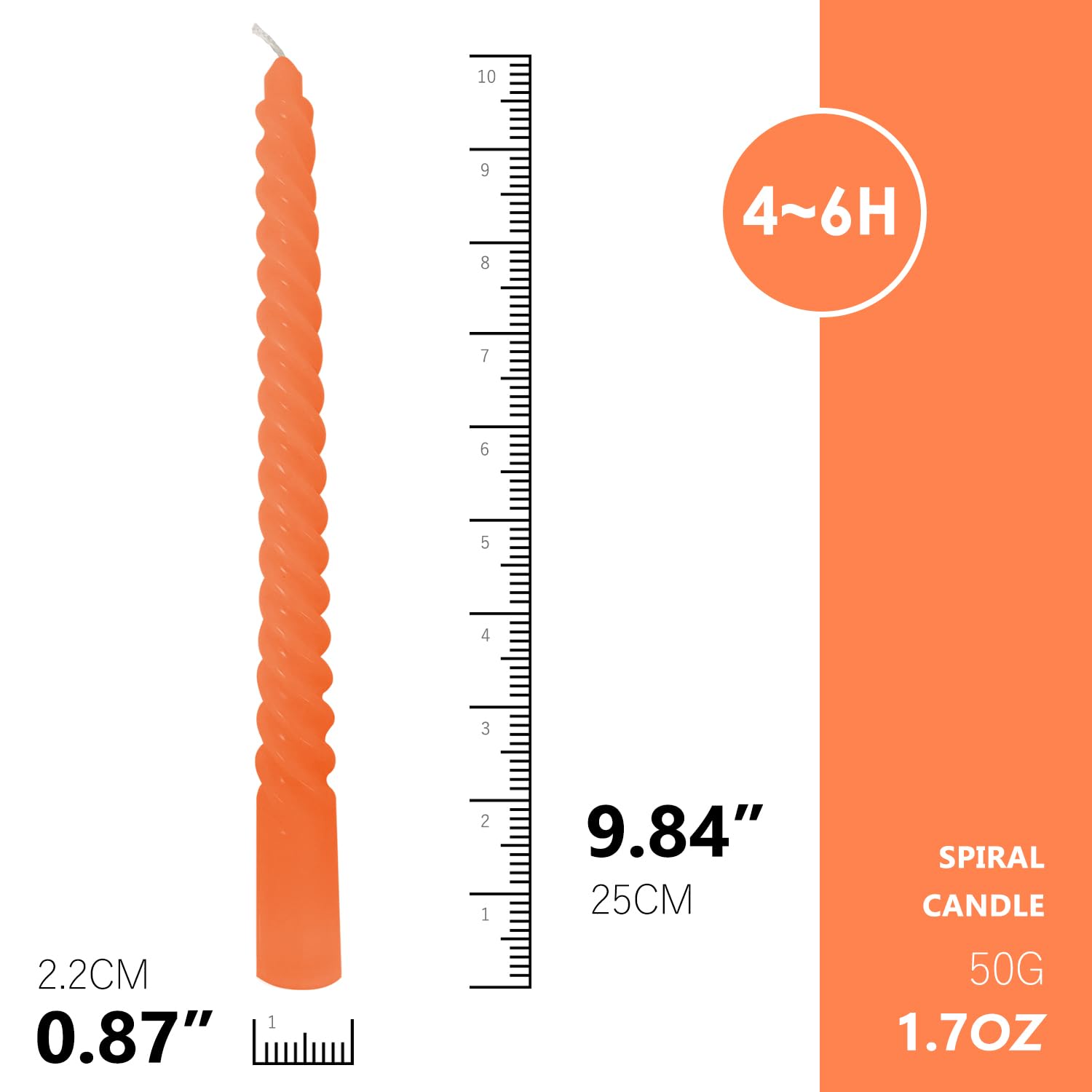 Orange Spiral Taper Candles Set of 4 - 10