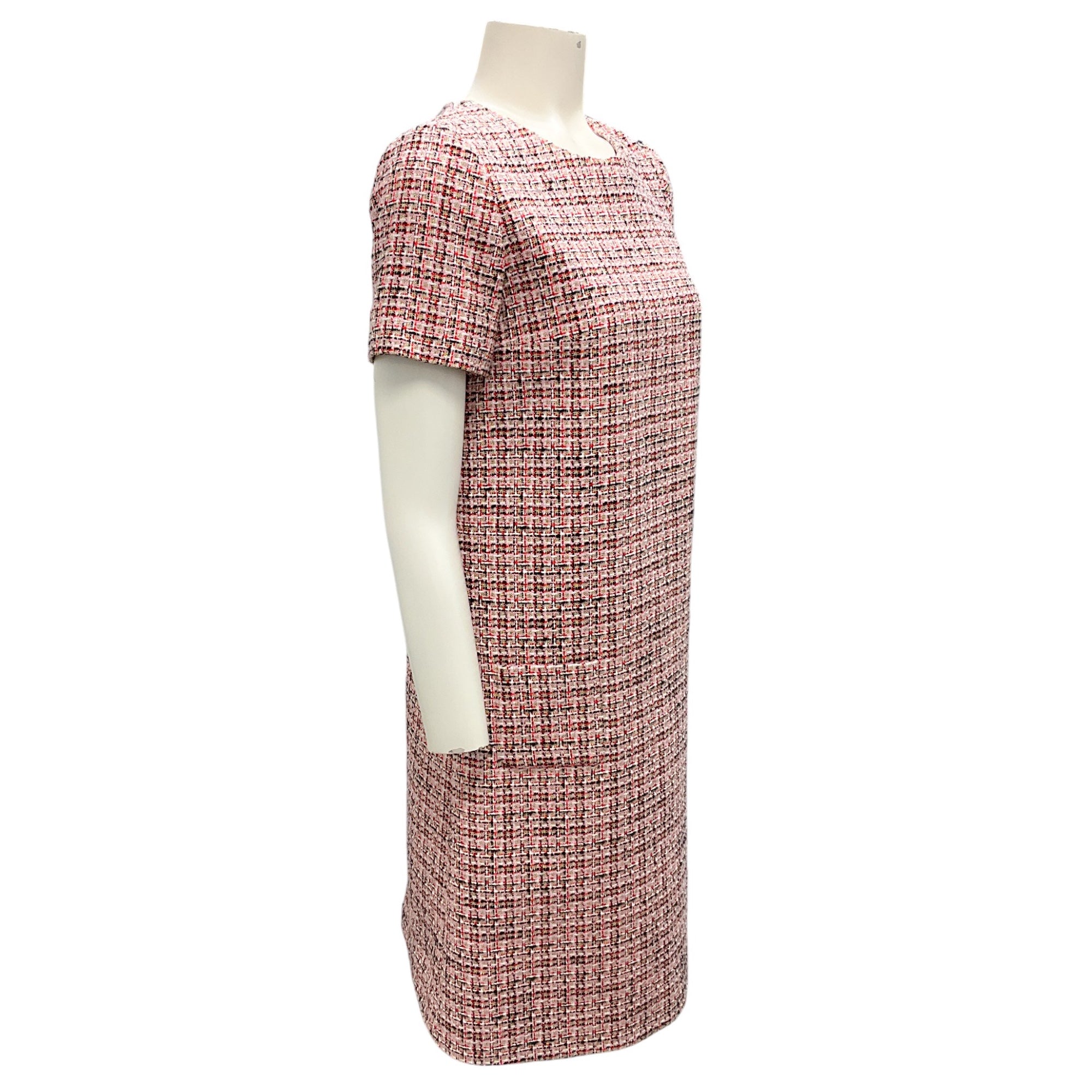 Paule Ka Pink & Red Multi Short Sleeve Tweed Dress for Women | Elegant Cocktail Party & Spring Wedding Attire