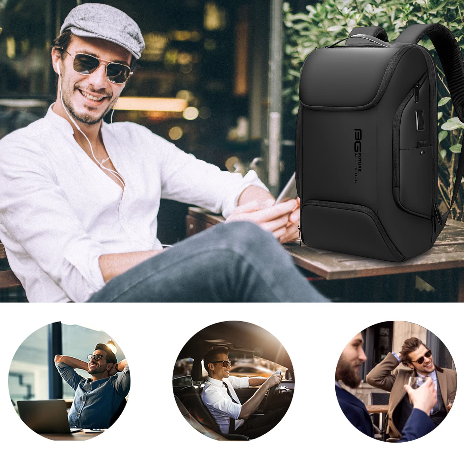 BANGE Business Laptop Backpack for Men & Women - 15.6 Inch Smart Commuter Backpack with USB Charging Port, Water Resistant & Anti-Theft Design - Perfect for Work, Travel & College (Black)