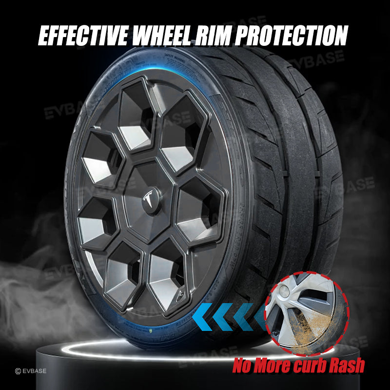 Tesla Model Y 19-Inch Hex Wedge Wheel Covers - Matte Black Honeycomb Hubcaps with Rim Protector | Stylish & Durable Alloy Wheel Covers for Enhanced Protection & Performance | Perfect for Daily Commute, Road Trips & Car Customization