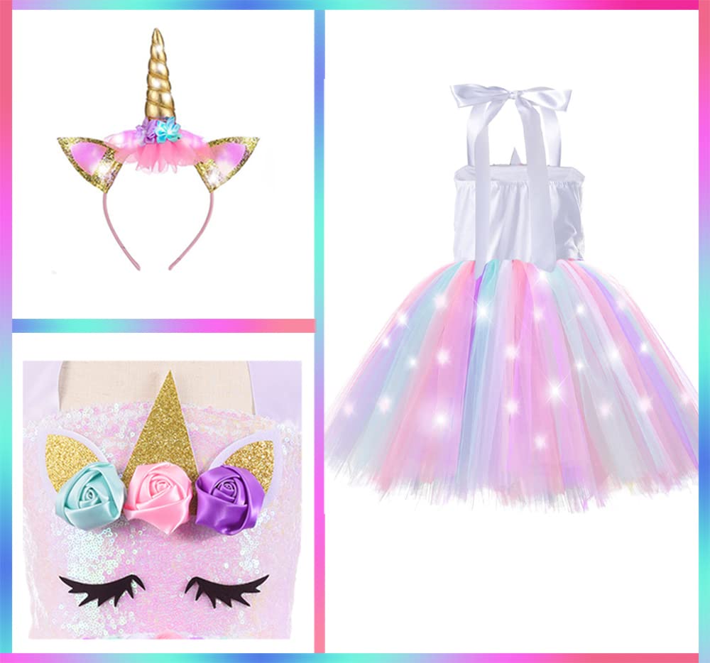 Sparkly Sequin Unicorn Princess Costume for Girls - Glow in The Dark Birthday Party Tutu Dress, Halloween Christmas Outfits & Holiday Gifts | Perfect for Dress-Up, Themed Parties & Festive Celebrations
