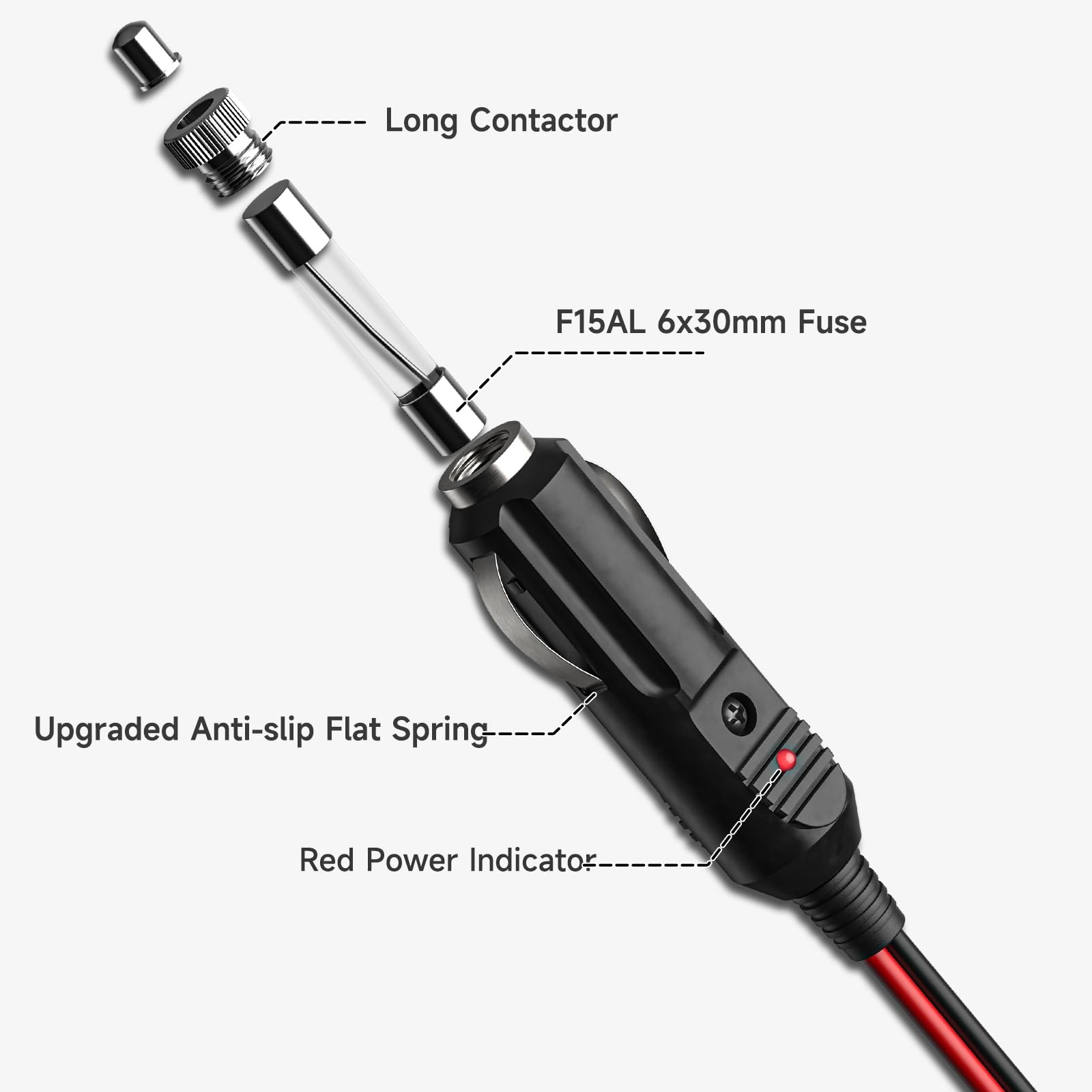 12V Car Cigarette Lighter Splitter 1 to 2 Port Adapter - Dual USB Charger Socket with 15A Fuse & 11.8in Extension Cord for Phones, GPS, Dash Cams - Perfect for Road Trips & Long Drives