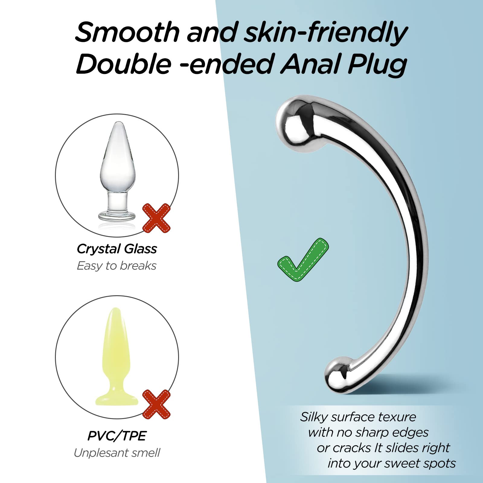 Double-Ended Dildo for G-Spot & Anal Stimulation - 17oz Solid Metal Curved Sex Toy for Couples - Perfect for Solo Play, Partner Exploration & Fetish Scenes