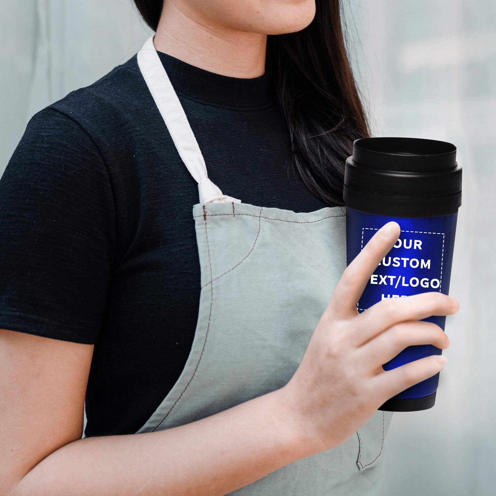 Custom Insulated Stainless Steel Travel Mugs 16 oz (50-Pack) - Personalized Bulk Coffee Cups for Hot & Cold Beverages - Perfect for Office, Events, Gifts & Daily Use - Reusable Blue Tumblers for Iced Coffee, Tea, Soda & More