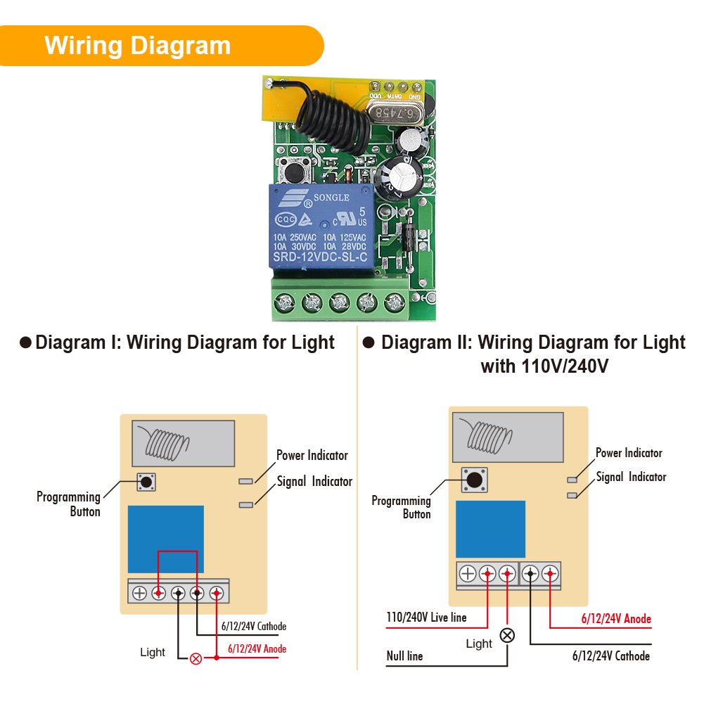 eMylo DC 12V 6X 1 Channel Wireless Relay RF Remote Control Switch 433MHz Transmitter & Receiver Kit - Perfect for Home Automation, Garage Door, Lighting and Industrial Equipment Control