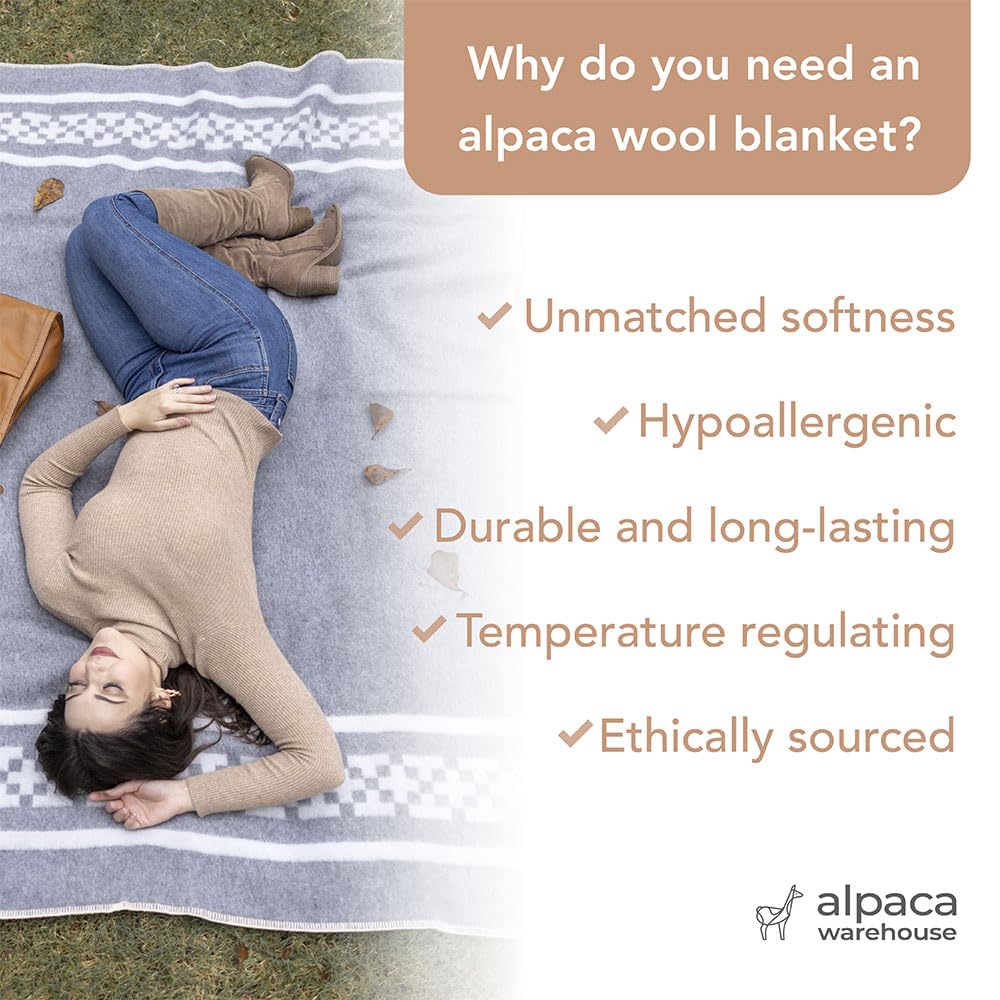 Premium Alpaca Wool Blanket - Heavyweight & Ultra Soft - King Size (90x100 Inches) - Navy Blue/Ivory Ethnic Design - Perfect for Camping, Home Decor & Cozy Winter Nights - Handmade in Peru