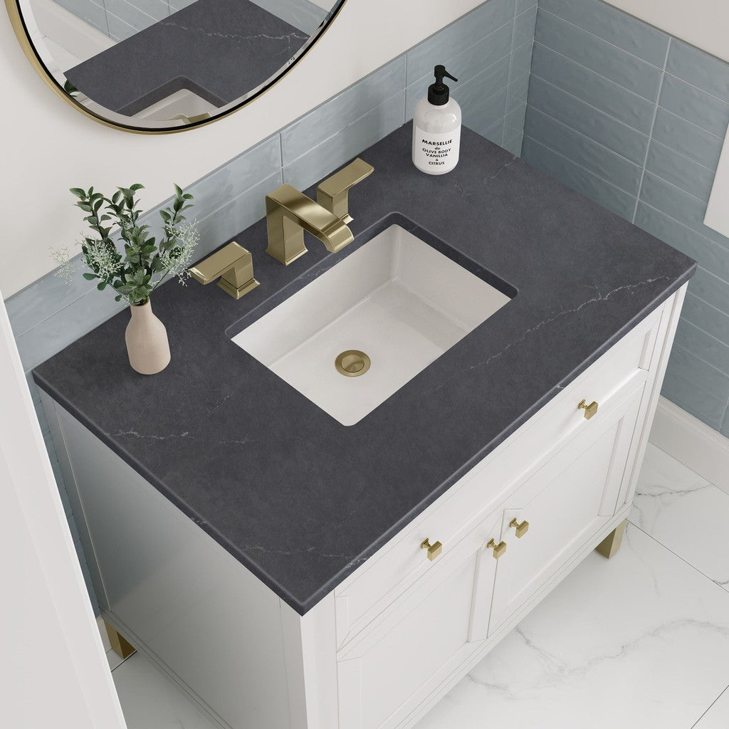James Martin Vanities Chicago Collection 36 Inch Single Bathroom Vanity in Glossy White with Marble Countertop - Modern Bathroom Furniture for Small Spaces, Perfect for Apartments and Guest Bathrooms