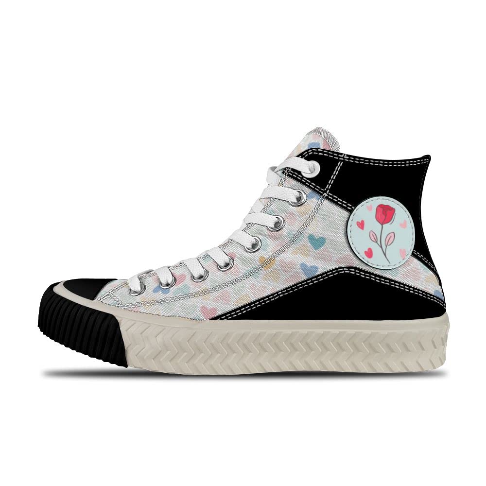Custom Heart Love Design High Top Sneakers for Women & Men - Retro Non-Slip Lace Up Fashion Shoes with Tire Bottom - Perfect Gift for Lovers, Girlfriend, Boyfriend, Couples - Ideal for Valentine's Day, Anniversary & Romantic Dates