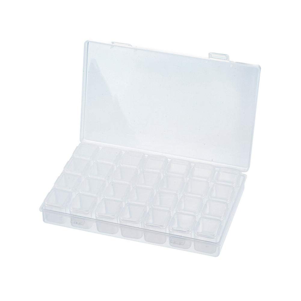 Chiloskit 28-Slot Adjustable Plastic Storage Organizer Box - Jewelry, Beads, Pills, Candy, Fishing Tackle & Letter Board Letters - Clear Compartment Box with Dividers | Perfect for Home, Office & Travel Organization