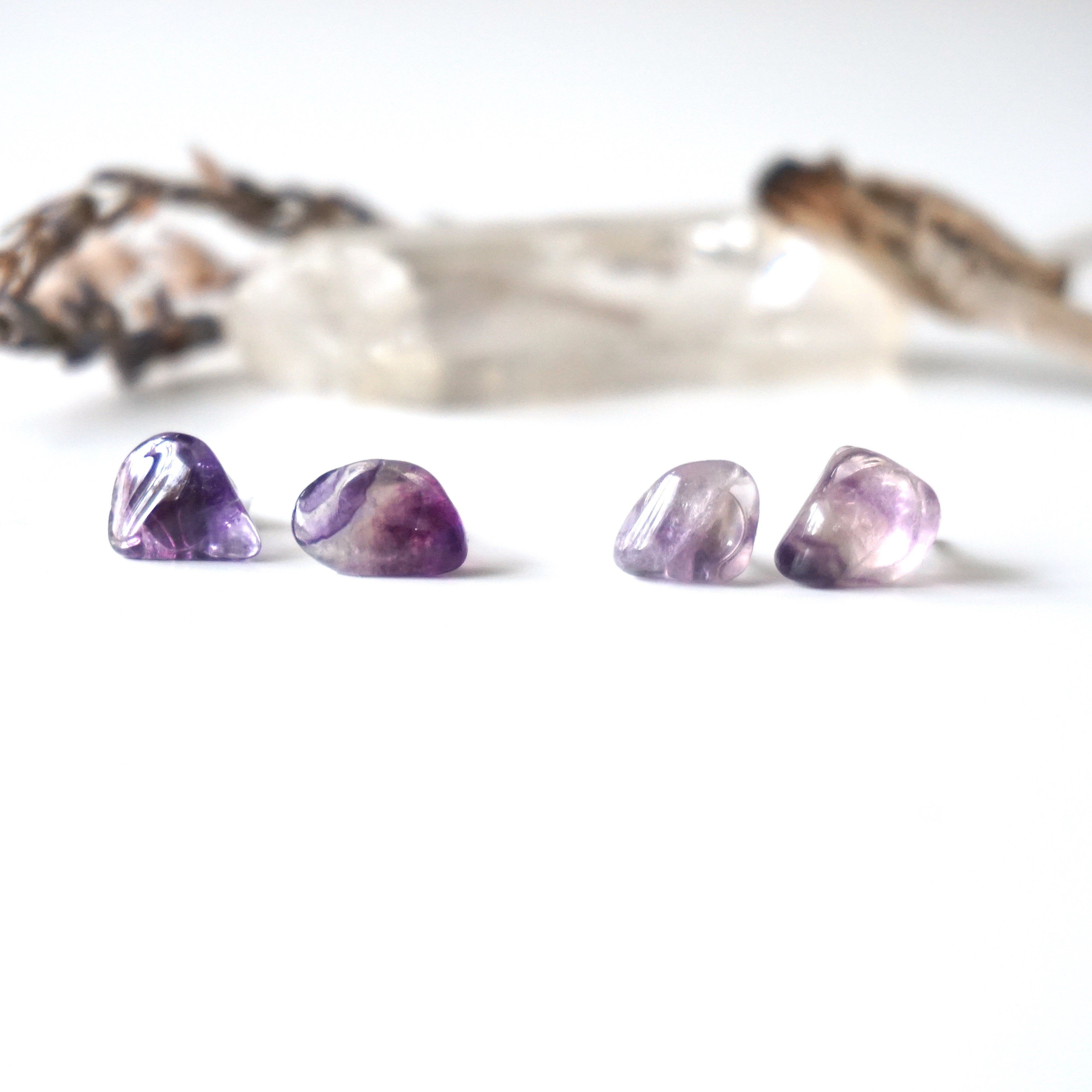 Natural Purple Fluorite Stud Earrings for Women - Hypoallergenic Post Earrings for Sensitive Ears | Perfect for Everyday Wear, Office & Special Occasions