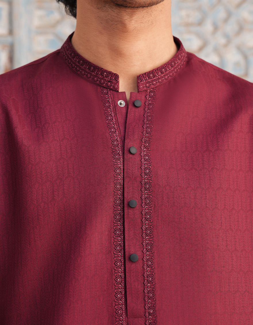 Blended Red Kurta by J. Junaid Jamshed | Stylish Pakistani Traditional Dress for Men | Perfect for Weddings, Eid & Cultural Events