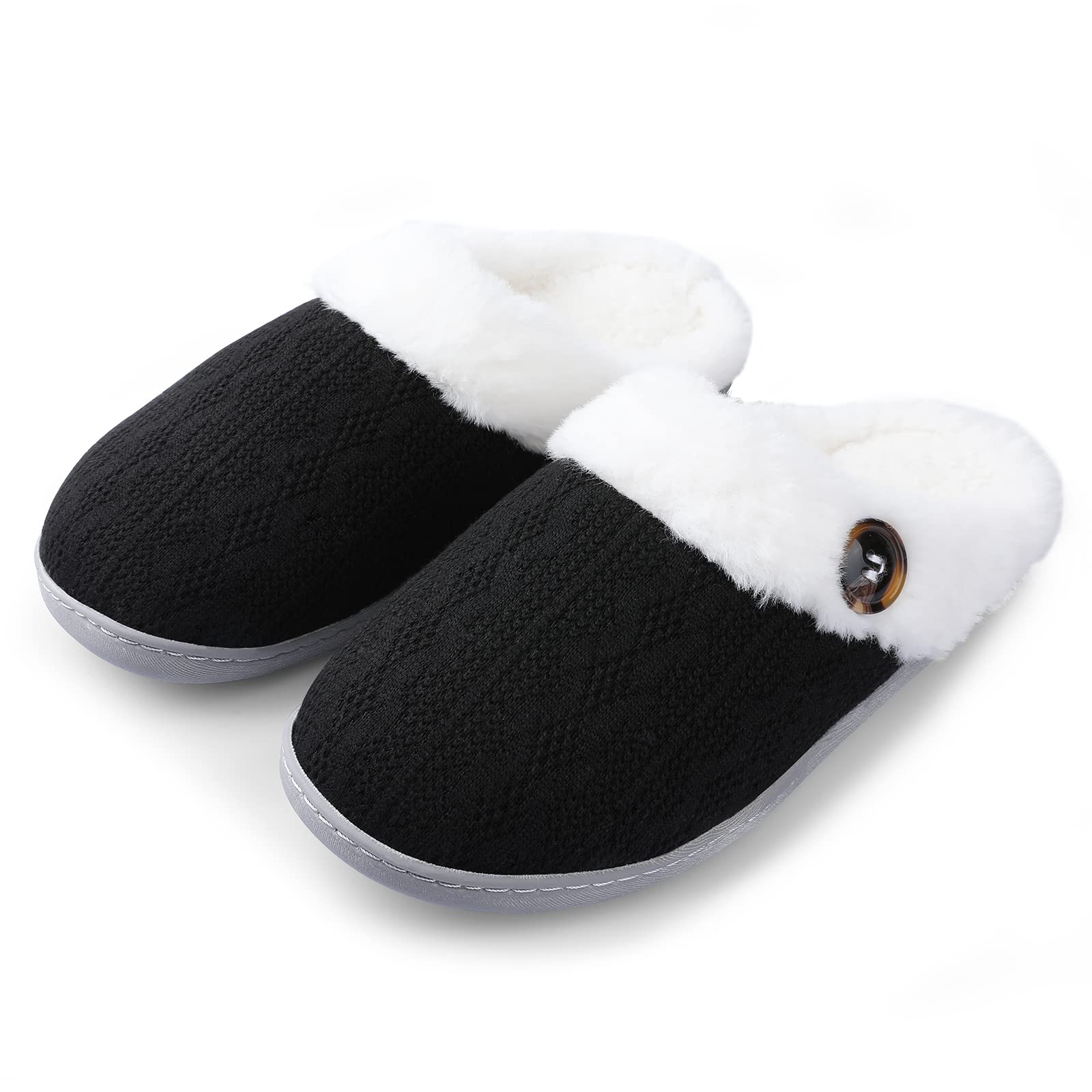 Ankis Women's Memory Foam House Slippers - Soft Plush Faux Fur Lined Indoor/Outdoor Comfort Slippers for Women (Black) - Perfect for Home, Office, and Relaxation