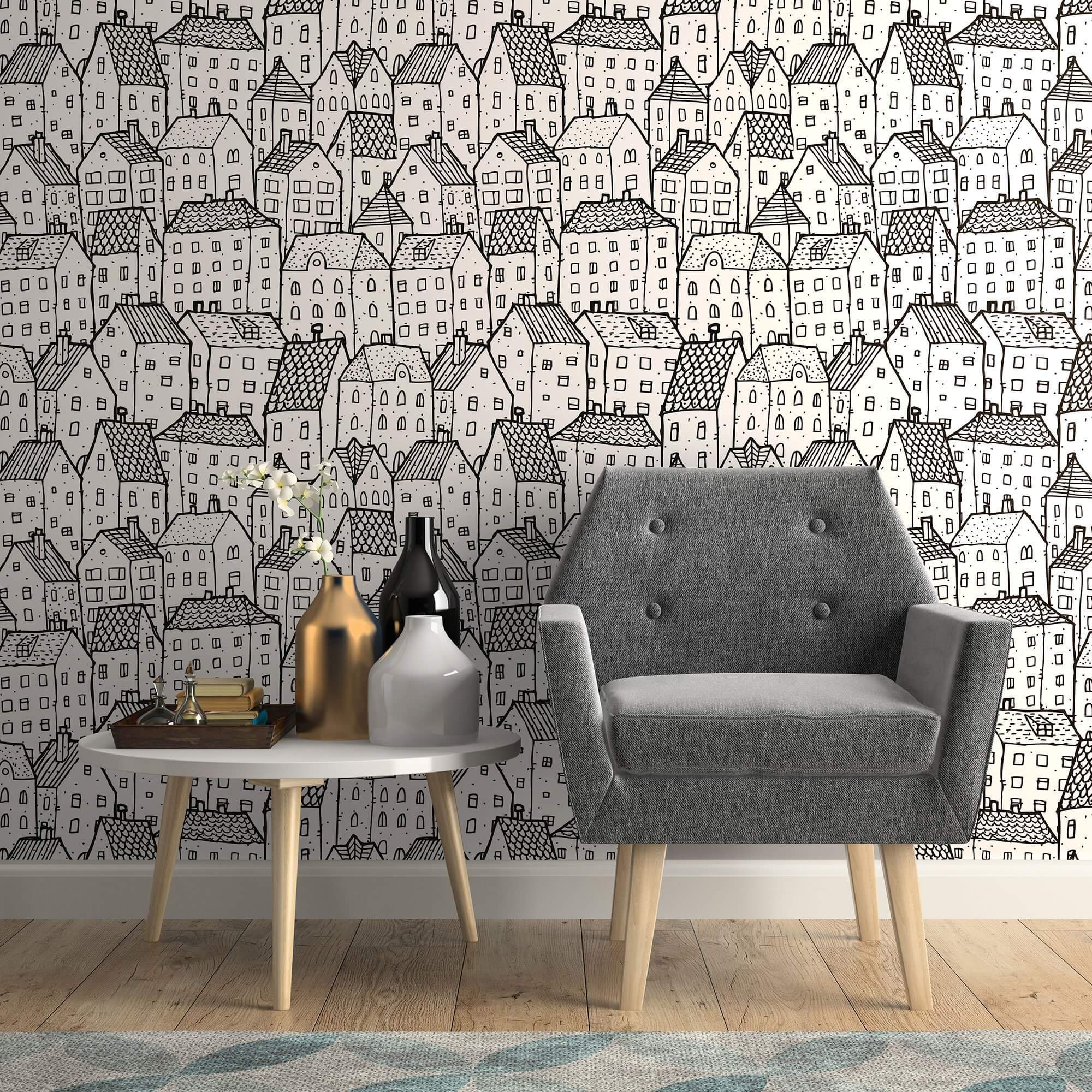 White City Themed Peel and Stick Removable Wallpaper 8163 - Self-Adhesive Decorative Wall Covering for Bedroom, Nursery & Home Office