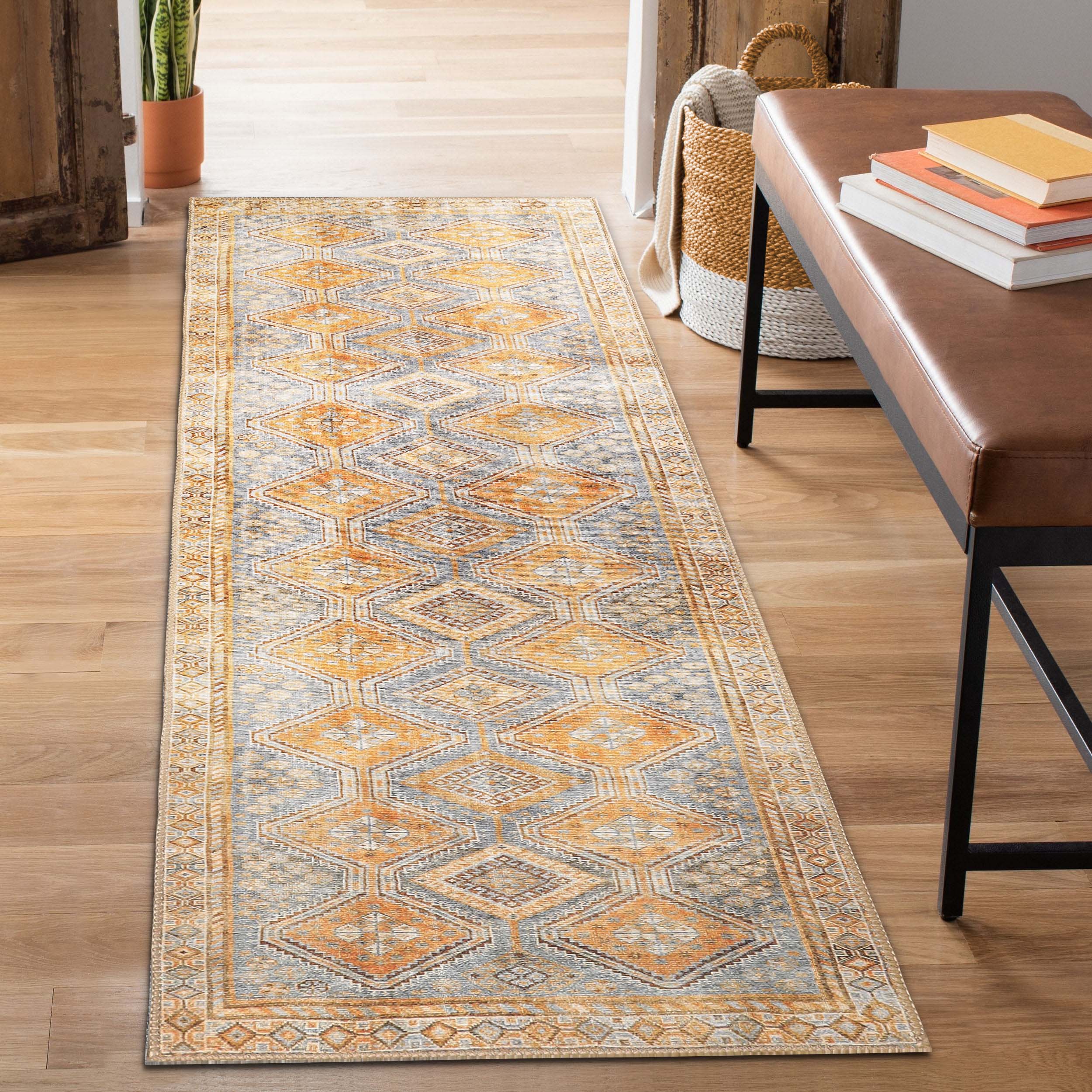 Southwestern Geometric Diamond Pattern Indoor Area Rug & Runner - Perfect for Living Room, Bedroom, or Hallway Decor