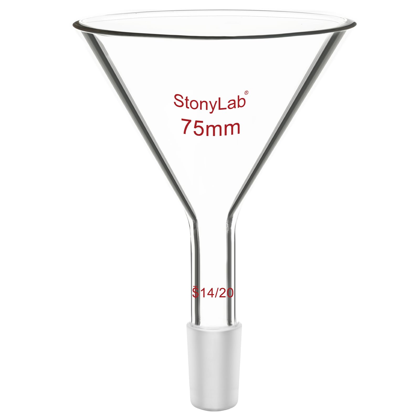 Stonylab Borosilicate Glass Powder Funnel - 14/20 Joint Size, 75mm Diameter Short Neck - Ideal for Chemistry Labs, Scientific Experiments & DIY Projects