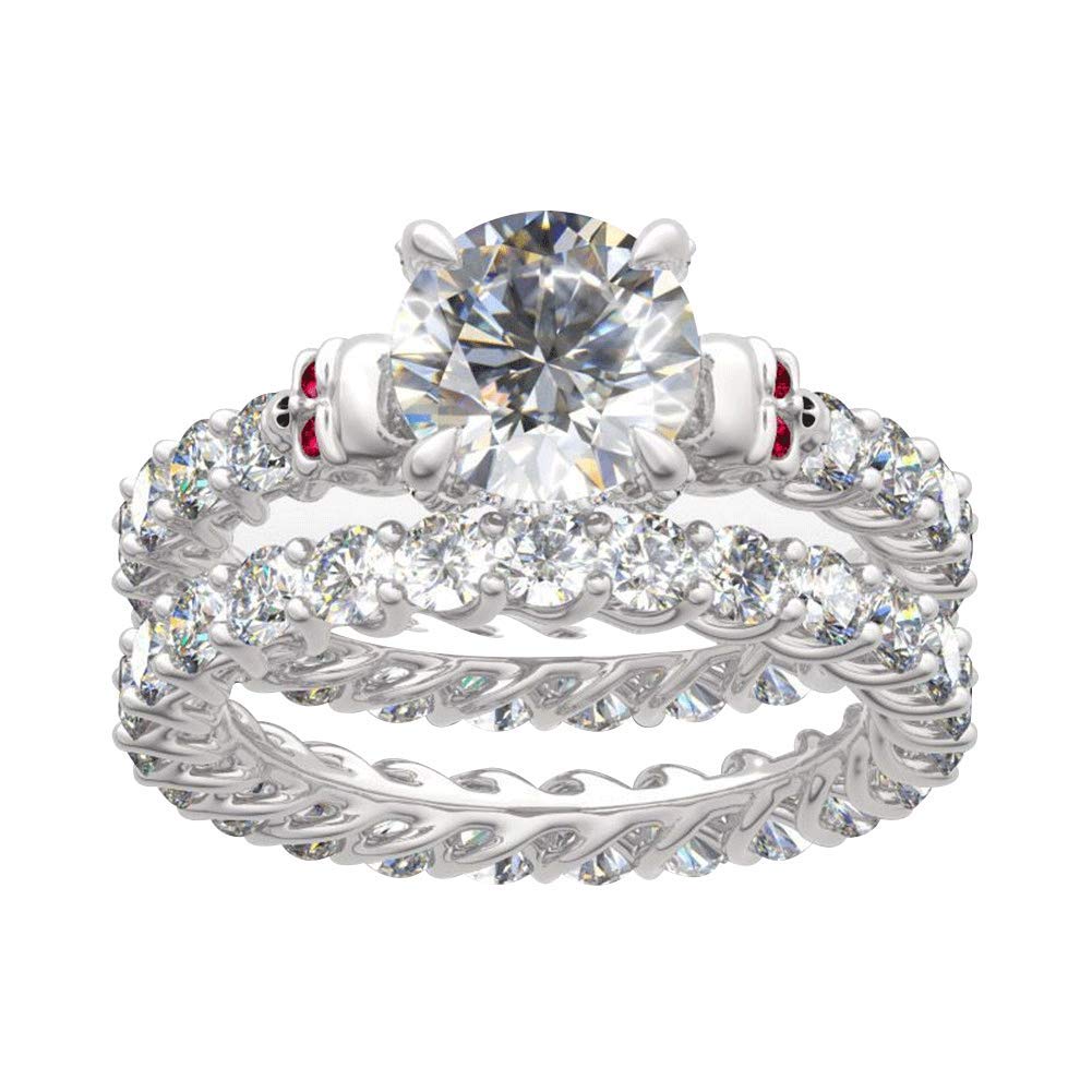 Jeulia 9 Carat Sterling Silver Skull Eternity Stacking Rings for Women - Round Cut Bridal Ring Set, Anniversary Promise Rings with Jewelry Box - Perfect for Engagement, Wedding, Valentine's Day Gifts & Gothic Fashion Accessories